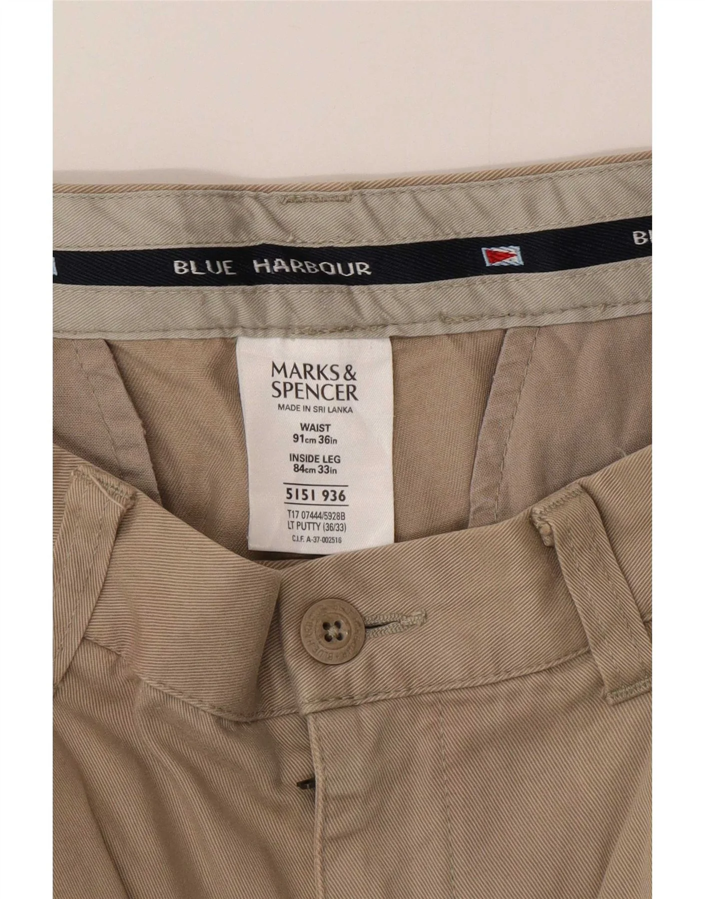 Marks & Spencer Mens Blue Harbour Straight Chino Trousers W36 L33 Khaki - Image 5