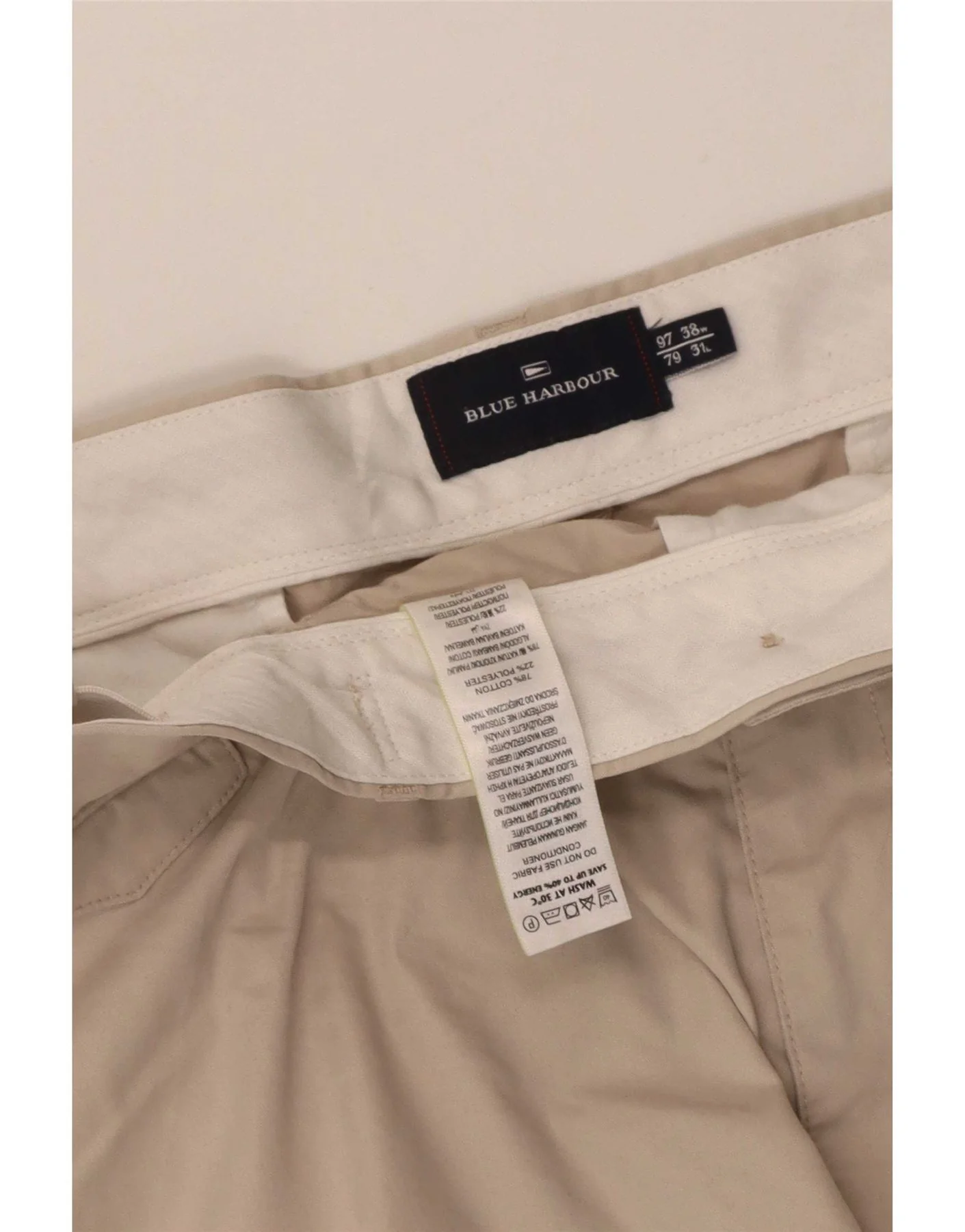 Marks & Spencer Mens Blue Harbour Straight Chino Trousers W38 L31 Beige - Image 4