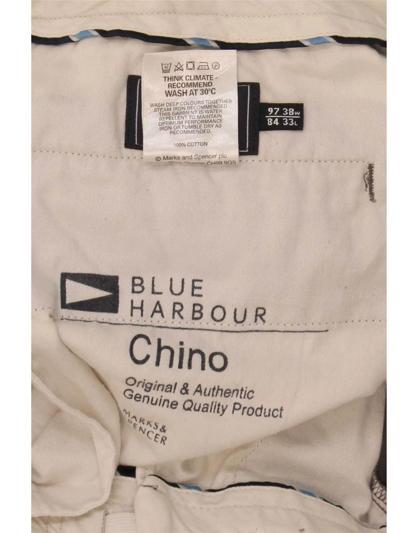 Marks & Spencer Mens Blue Harbour Straight Chino Trousers W38 L33 Khaki - Image 3