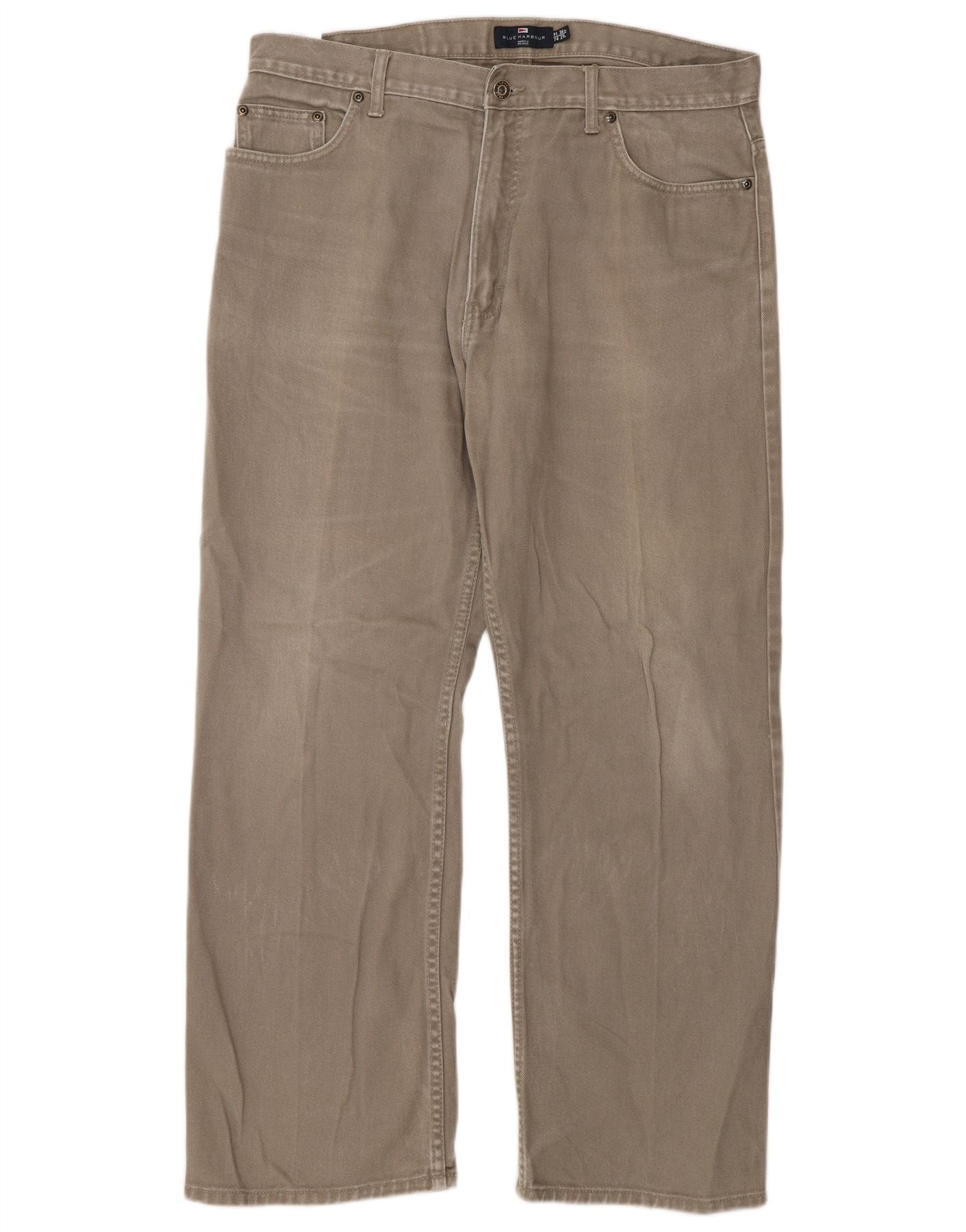 Marks & Spencer Mens Blue Harbour Straight Jeans W36 L29 Beige Cotton