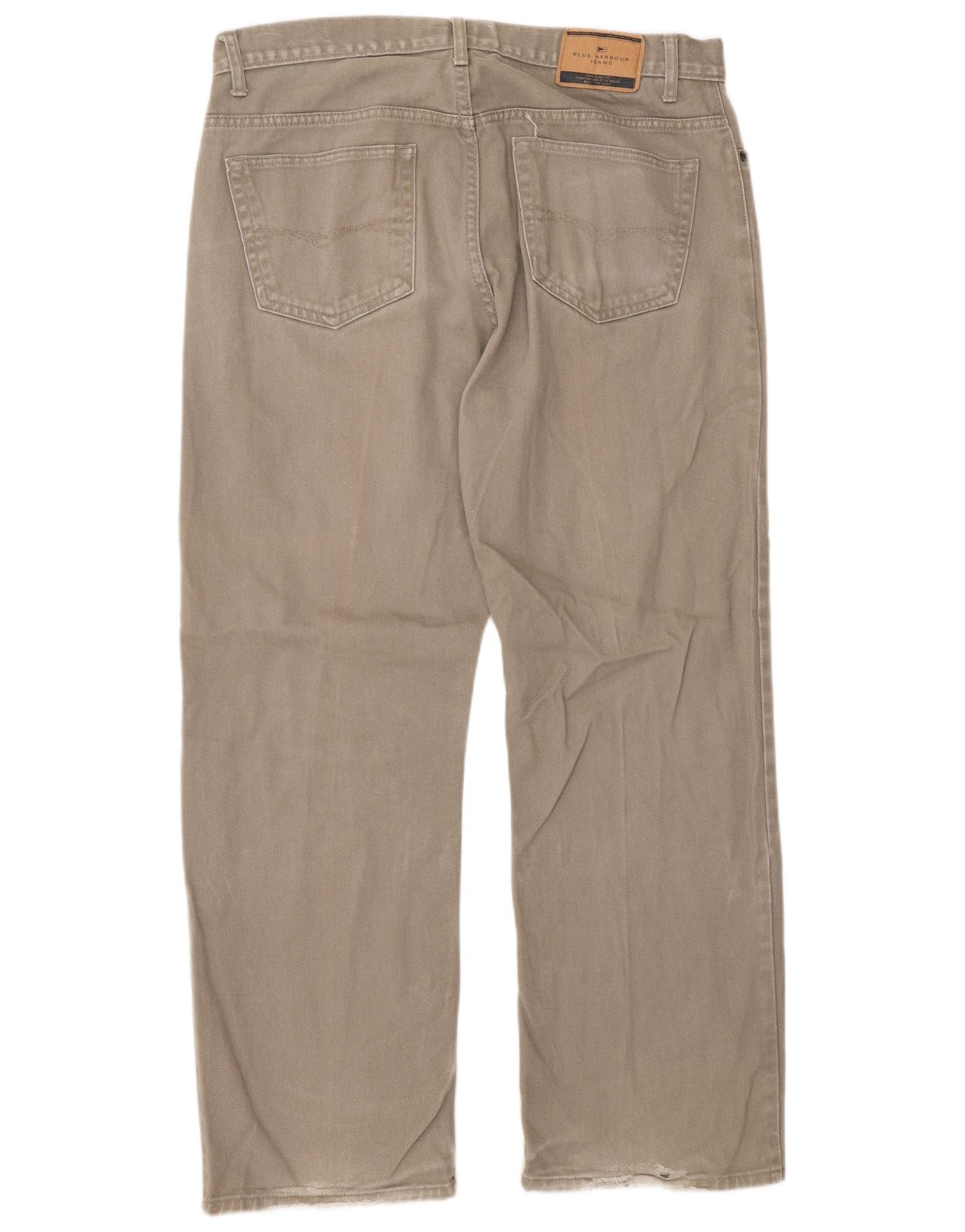 Marks & Spencer Mens Blue Harbour Straight Jeans W36 L29 Beige Cotton - Image 2