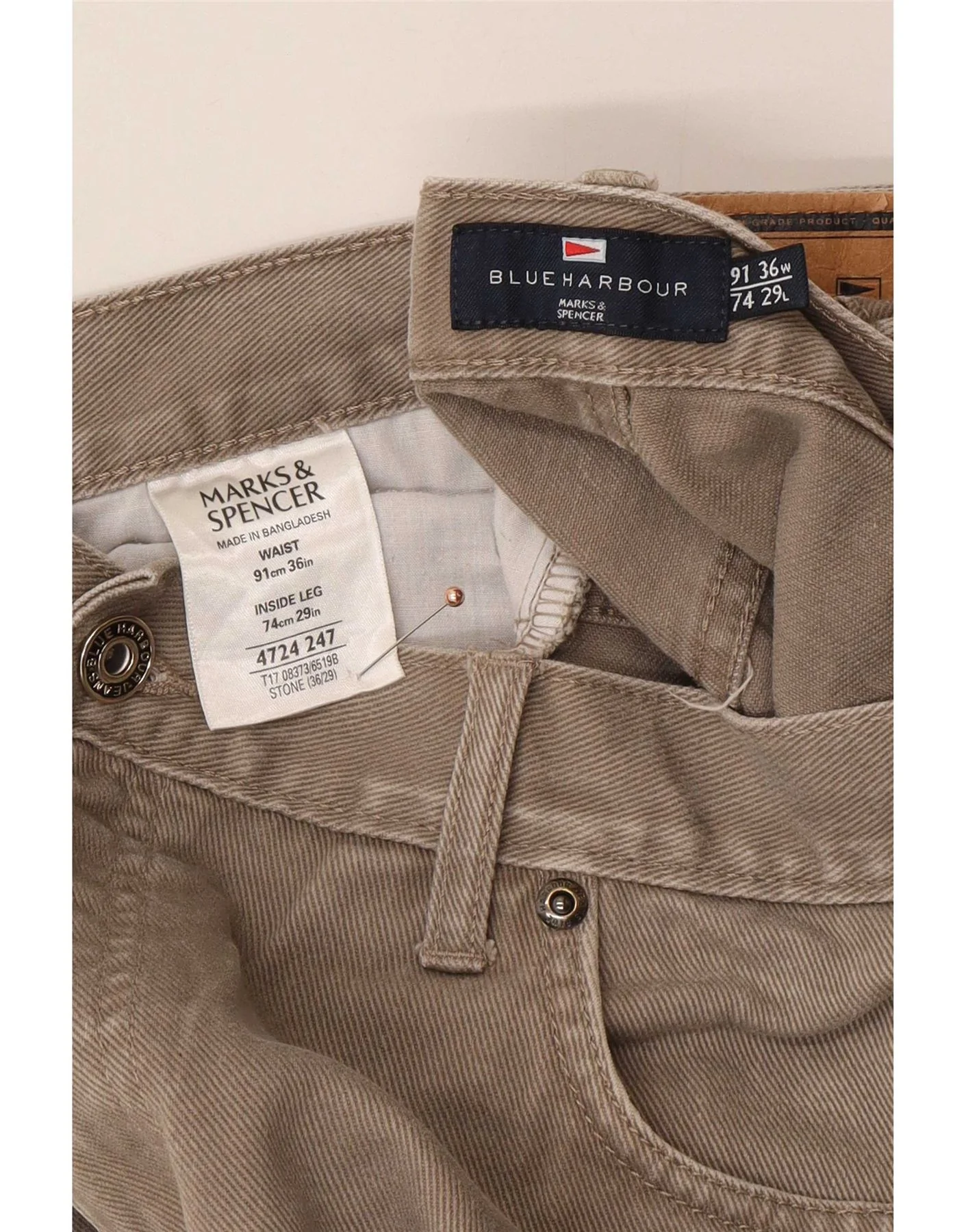 Marks & Spencer Mens Blue Harbour Straight Jeans W36 L29 Beige Cotton - Image 5