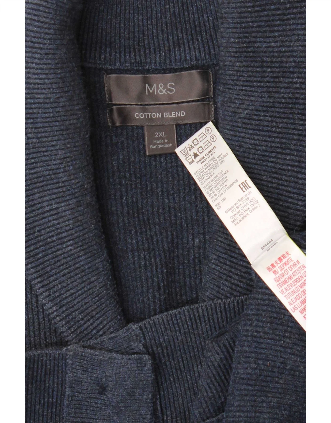 Marks & Spencer Mens Cardigan Sweater 2XL Navy Blue Polyester - Image 3