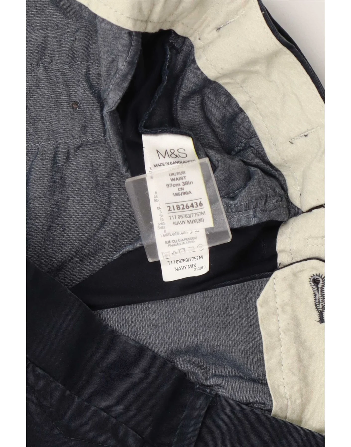 Marks & Spencer Mens Chino Shorts W38 XL Navy Blue Cotton - Image 3