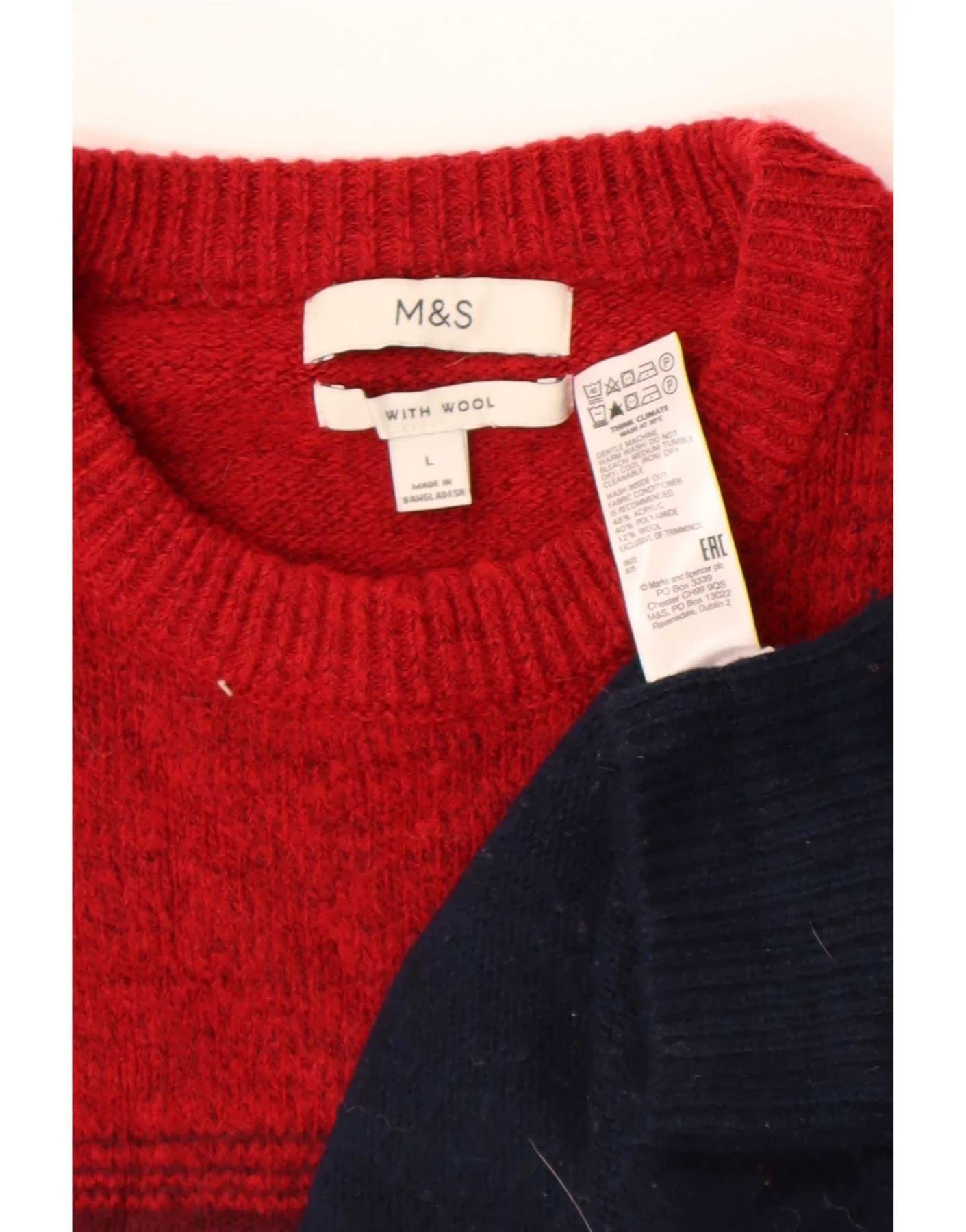 Marks & Spencer Mens Crew Neck Jumper Sweater Large Burgundy Striped - Image 3