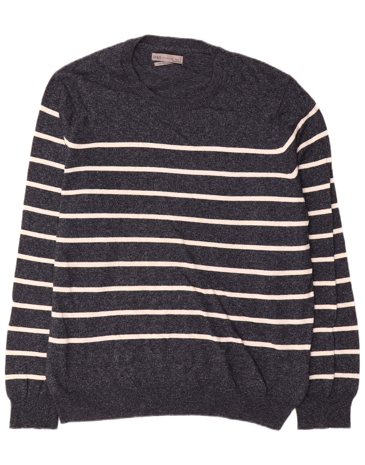 Marks & Spencer Mens Crew Neck Jumper Sweater Large Navy Blue Striped