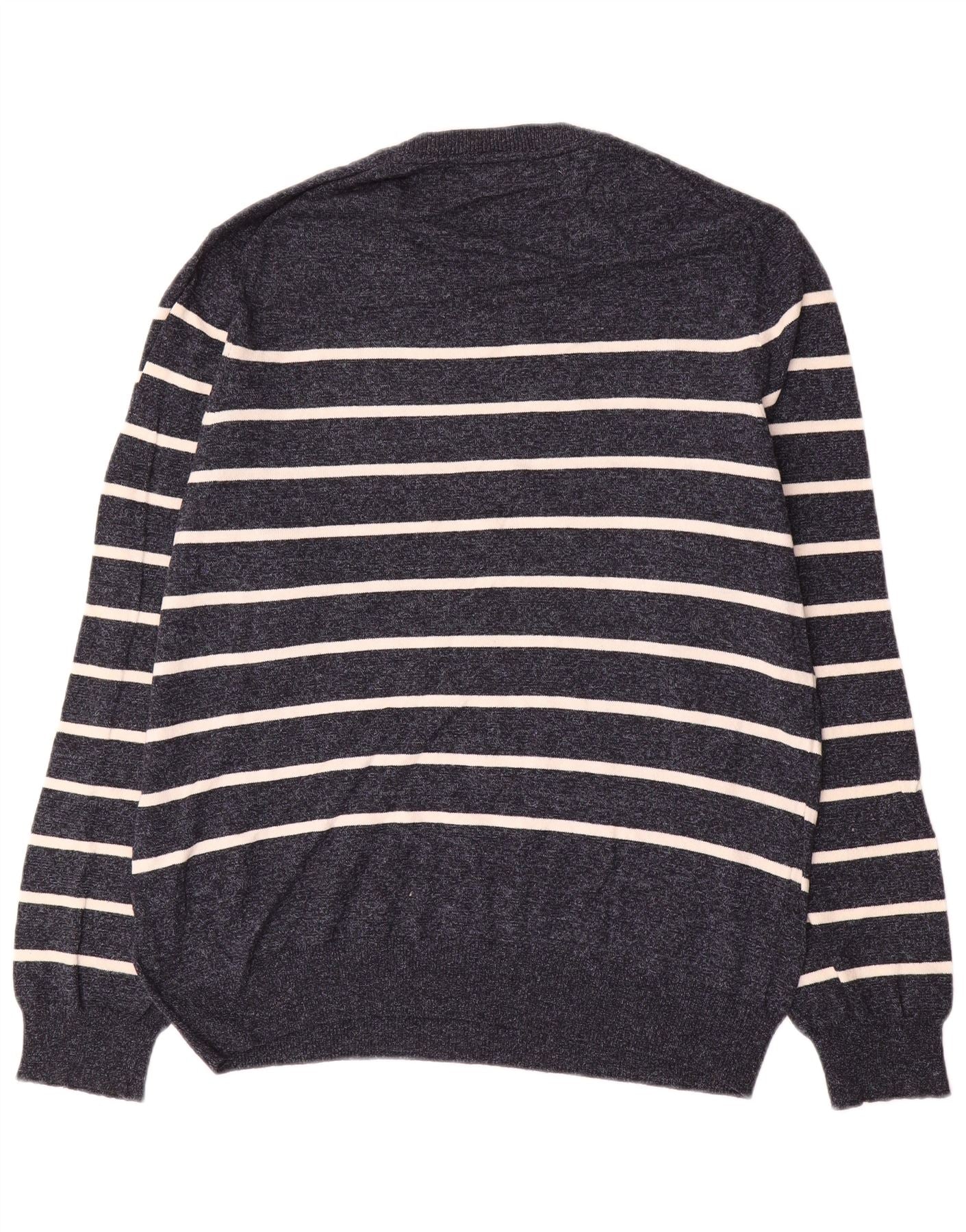 Marks & Spencer Mens Crew Neck Jumper Sweater Large Navy Blue Striped - Image 2