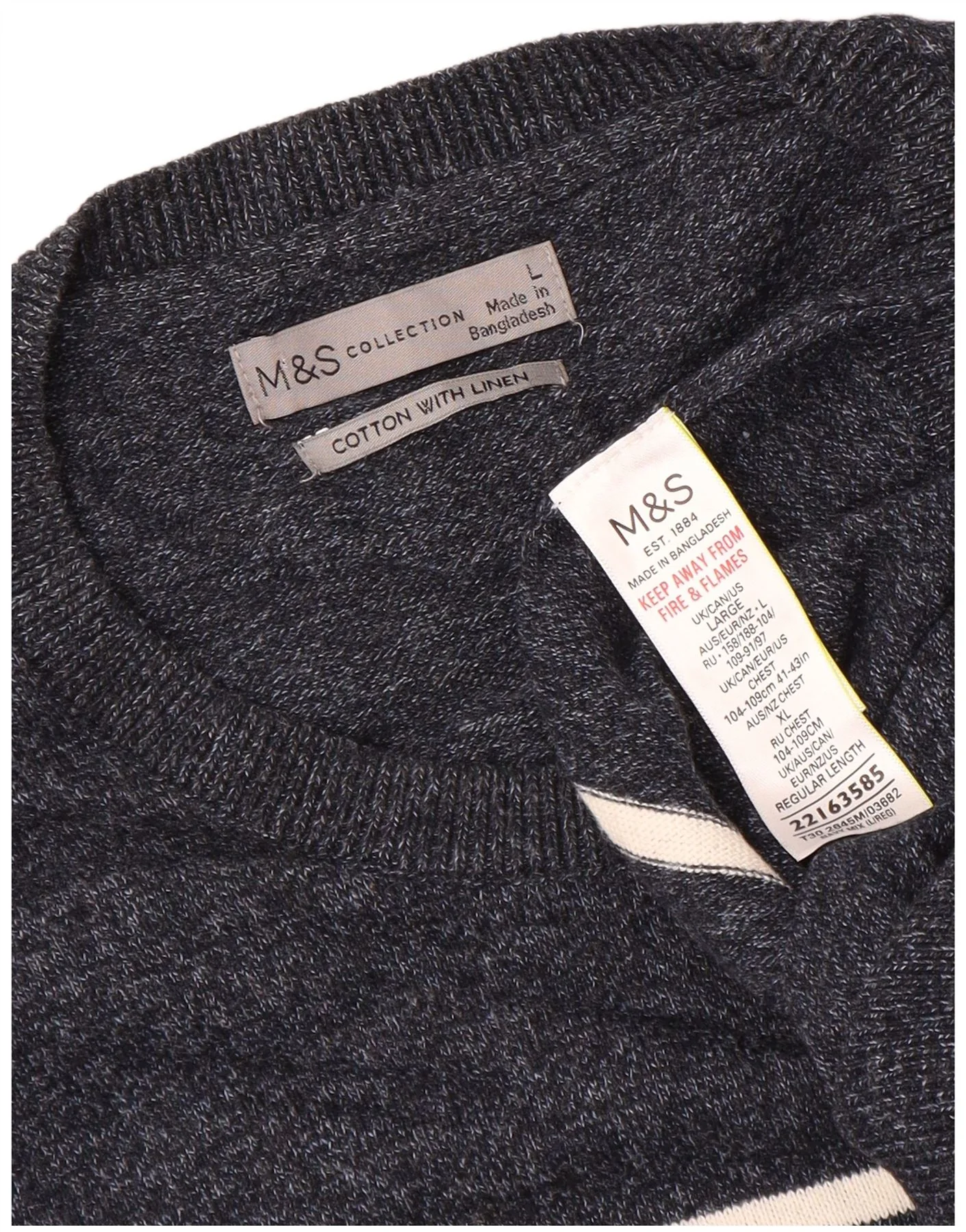 Marks & Spencer Mens Crew Neck Jumper Sweater Large Navy Blue Striped - Image 3
