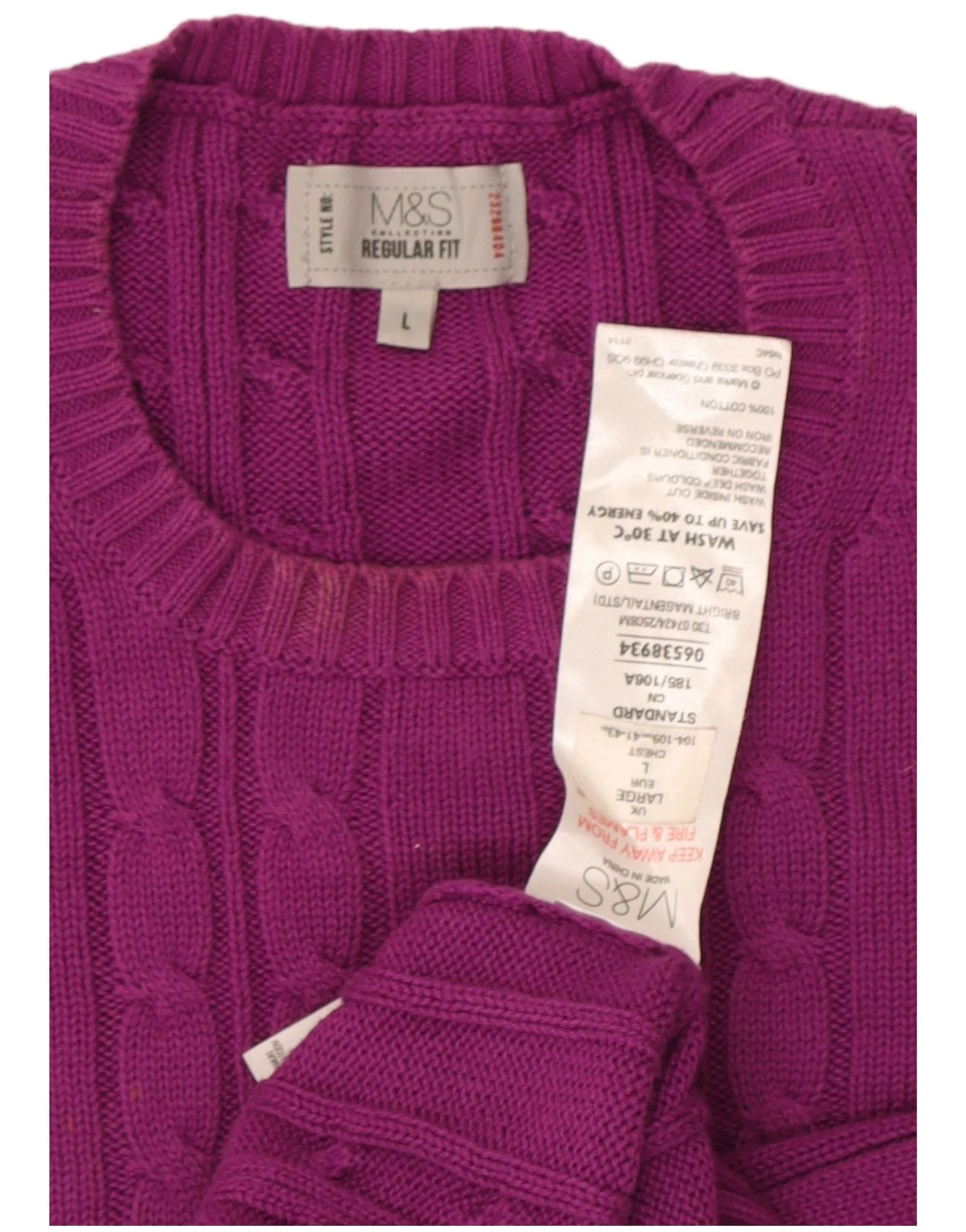Marks & Spencer Mens Crew Neck Jumper Sweater Large Purple Cotton - Image 6