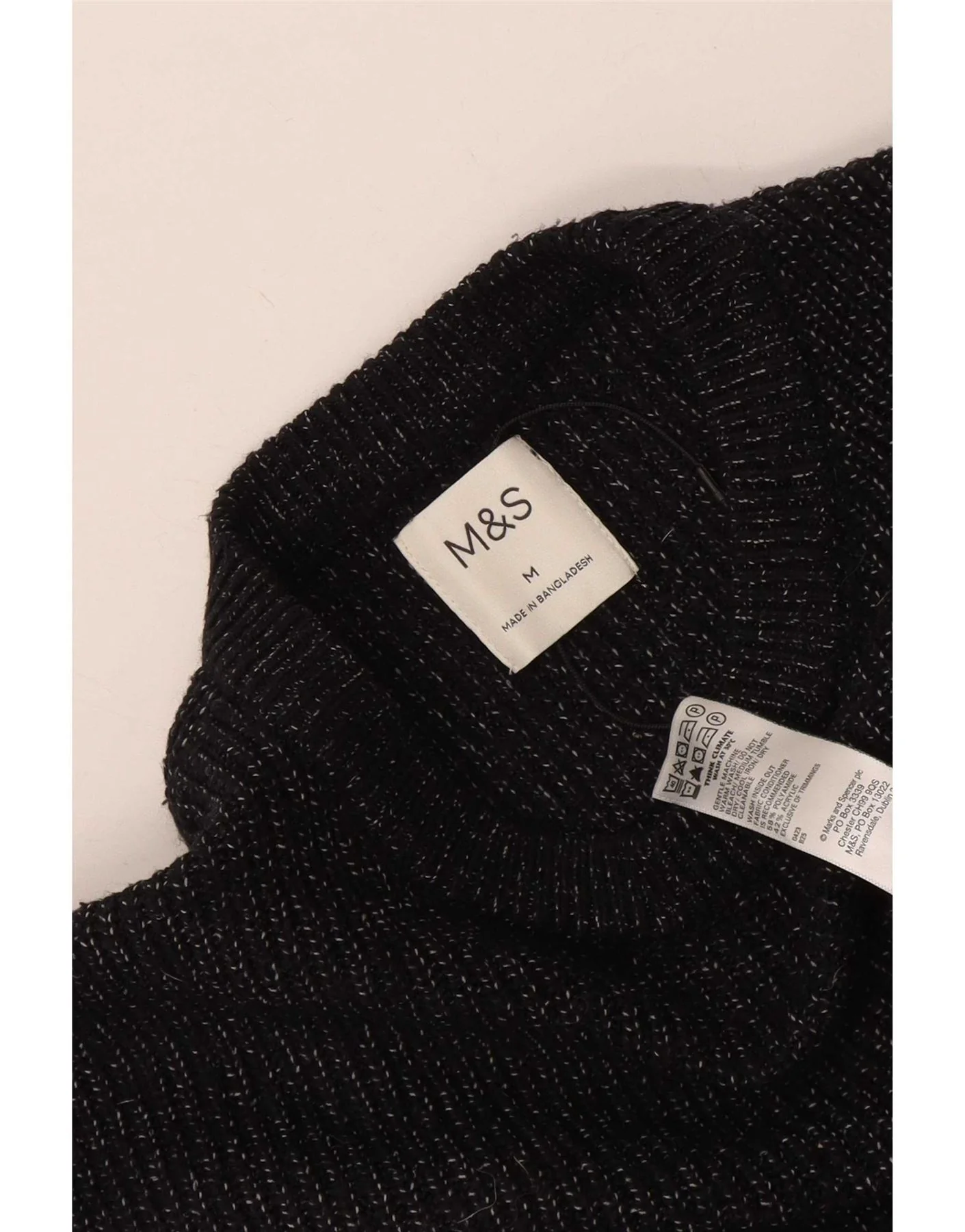 Marks & Spencer Mens Crew Neck Jumper Sweater Medium Black Flecked - Image 3