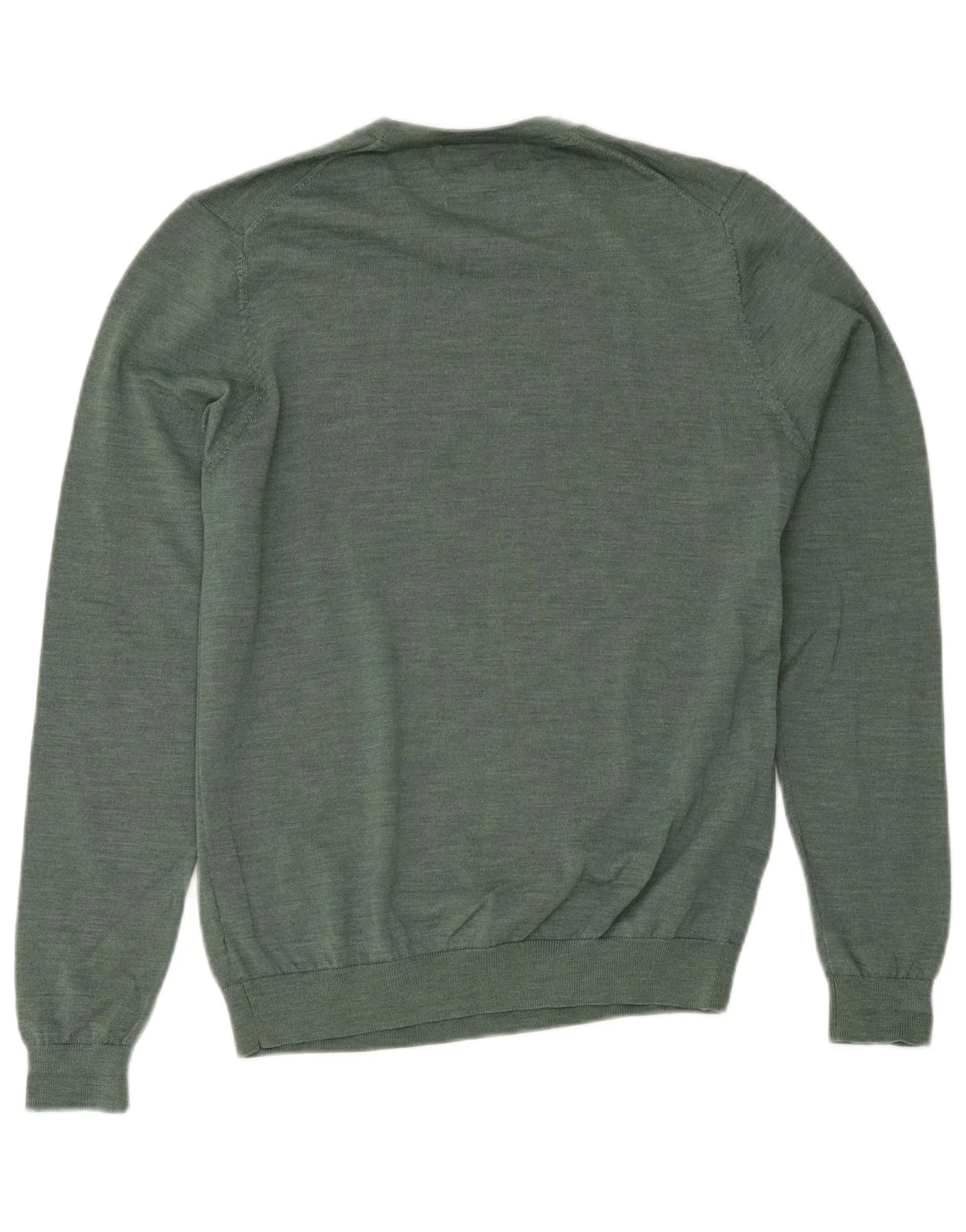Marks & Spencer Mens Crew Neck Jumper Sweater Medium Green Merino Wool - Image 2