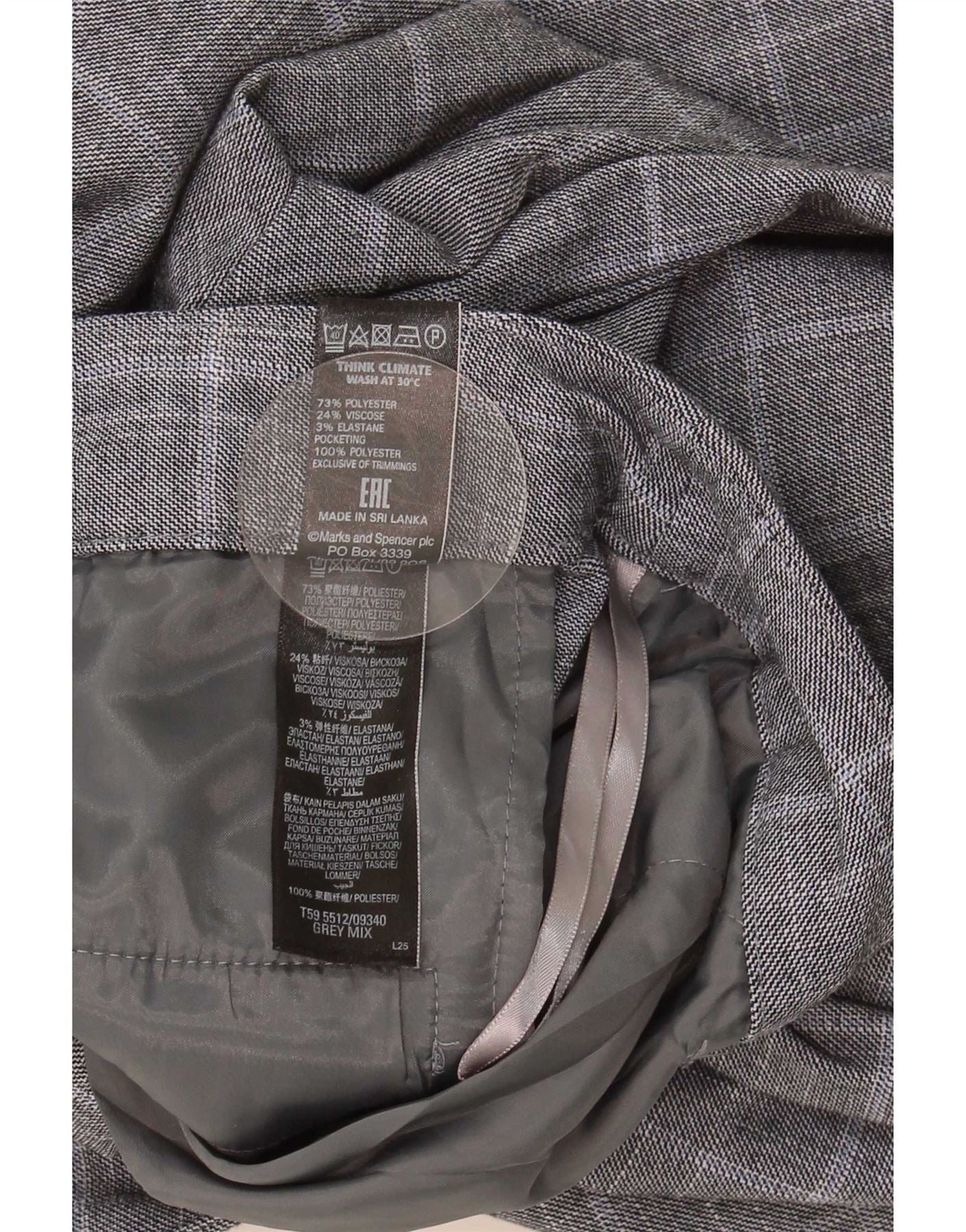 Marks & Spencer Mens Cropped Trousers UK 14 Large W34 L26 Grey Houndstooth - Image 3