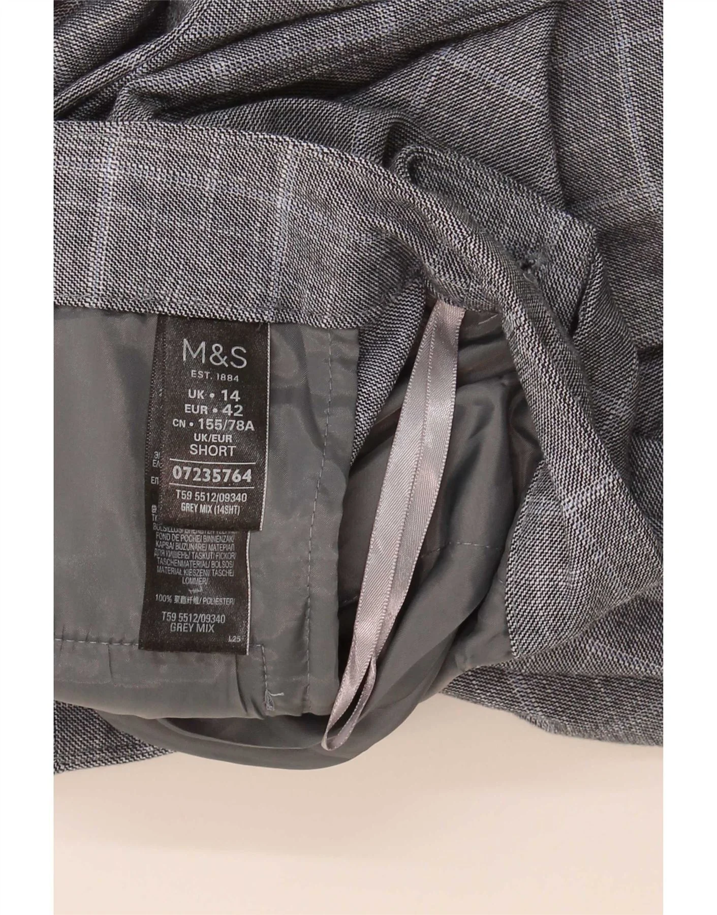 Marks & Spencer Mens Cropped Trousers UK 14 Large W34 L26 Grey Houndstooth - Image 4