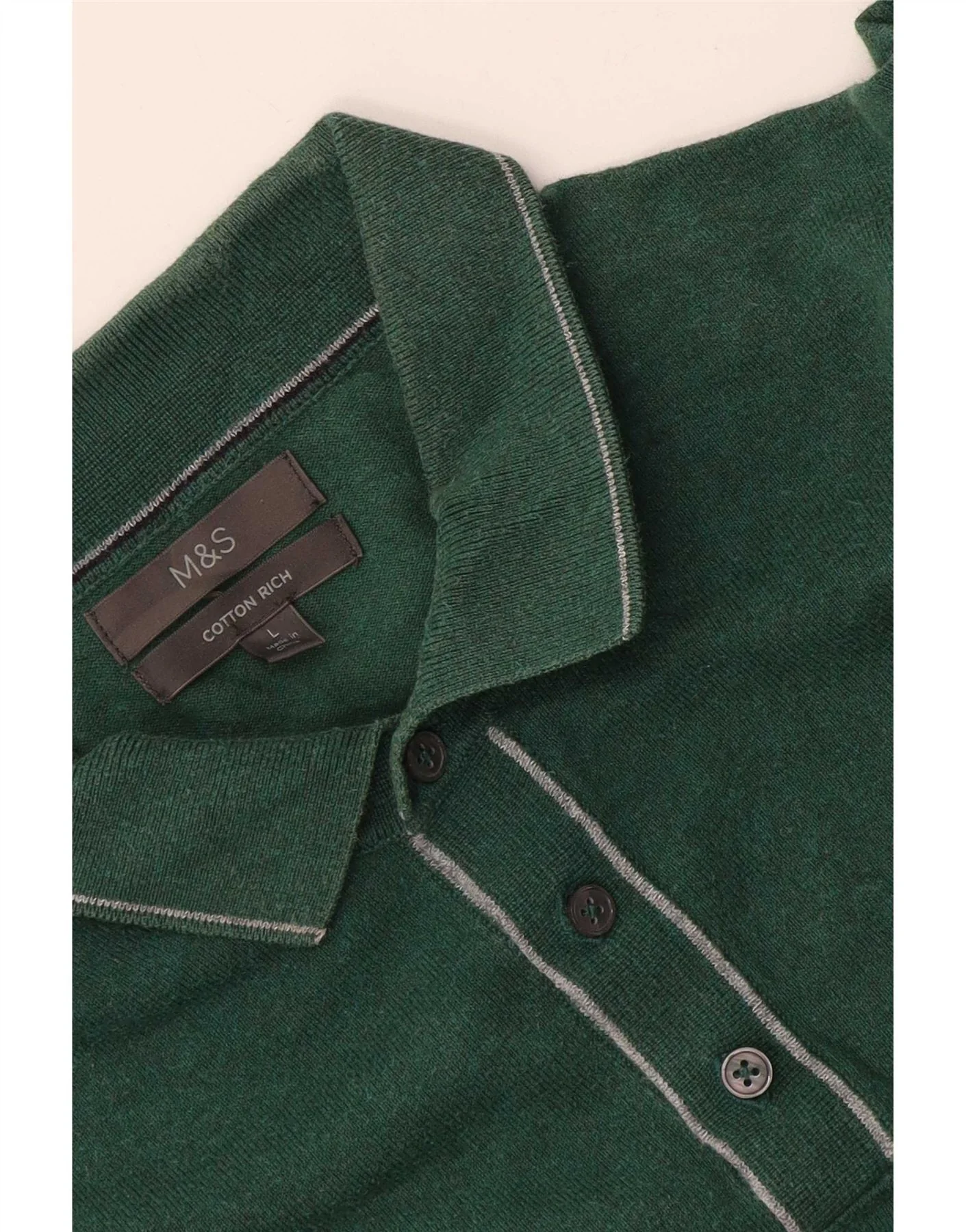 Marks & Spencer Mens Polo Neck Jumper Sweater Large Green Cotton - Image 3