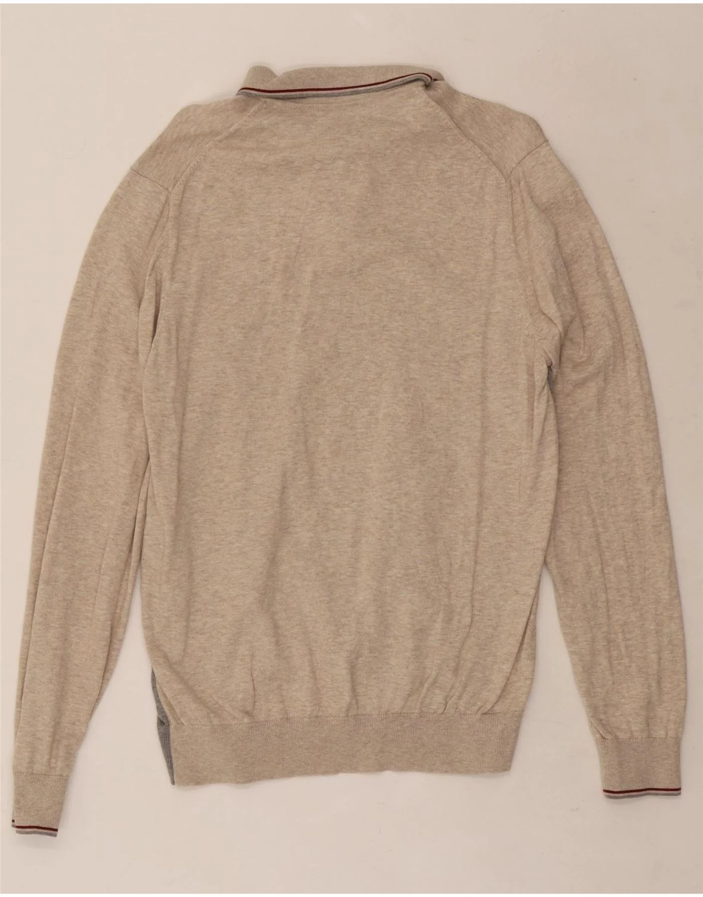 Marks & Spencer Mens Polo Neck Jumper Sweater Medium Beige Colourblock - Image 2
