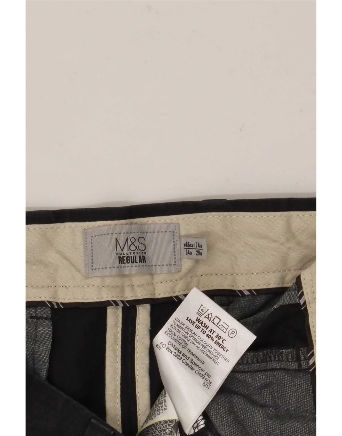 Marks & Spencer Mens Regular Fit Chino Trousers W34 L29 Black Cotton - Image 5
