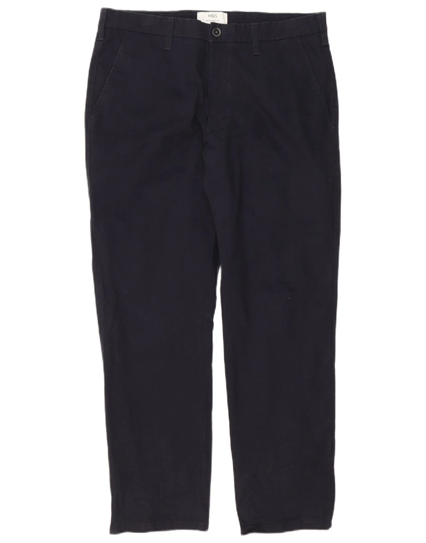 Marks & Spencer Mens Regular Fit Chino Trousers W34 L29 Navy Blue Cotton