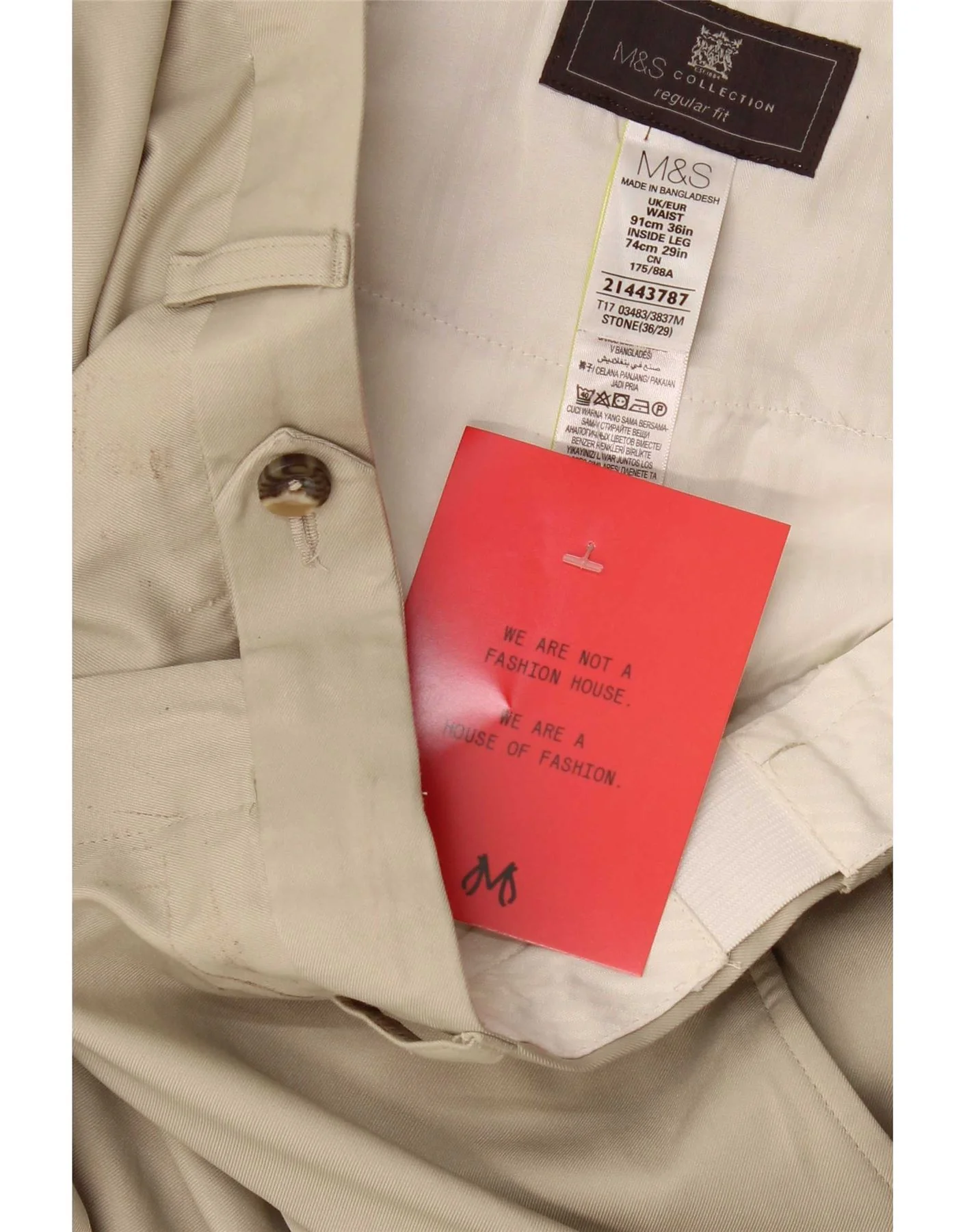 Marks & Spencer Mens Regular Fit Suit Trousers W36 L29 Beige Polyester - Image 4