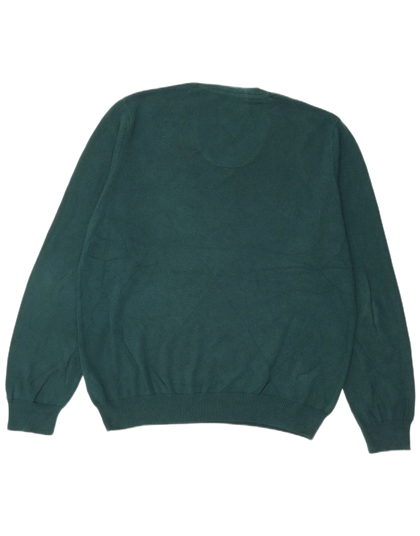 Marks & Spencer Mens Regular Fit V-Neck Jumper Sweater Large Green Cotton - Image 2