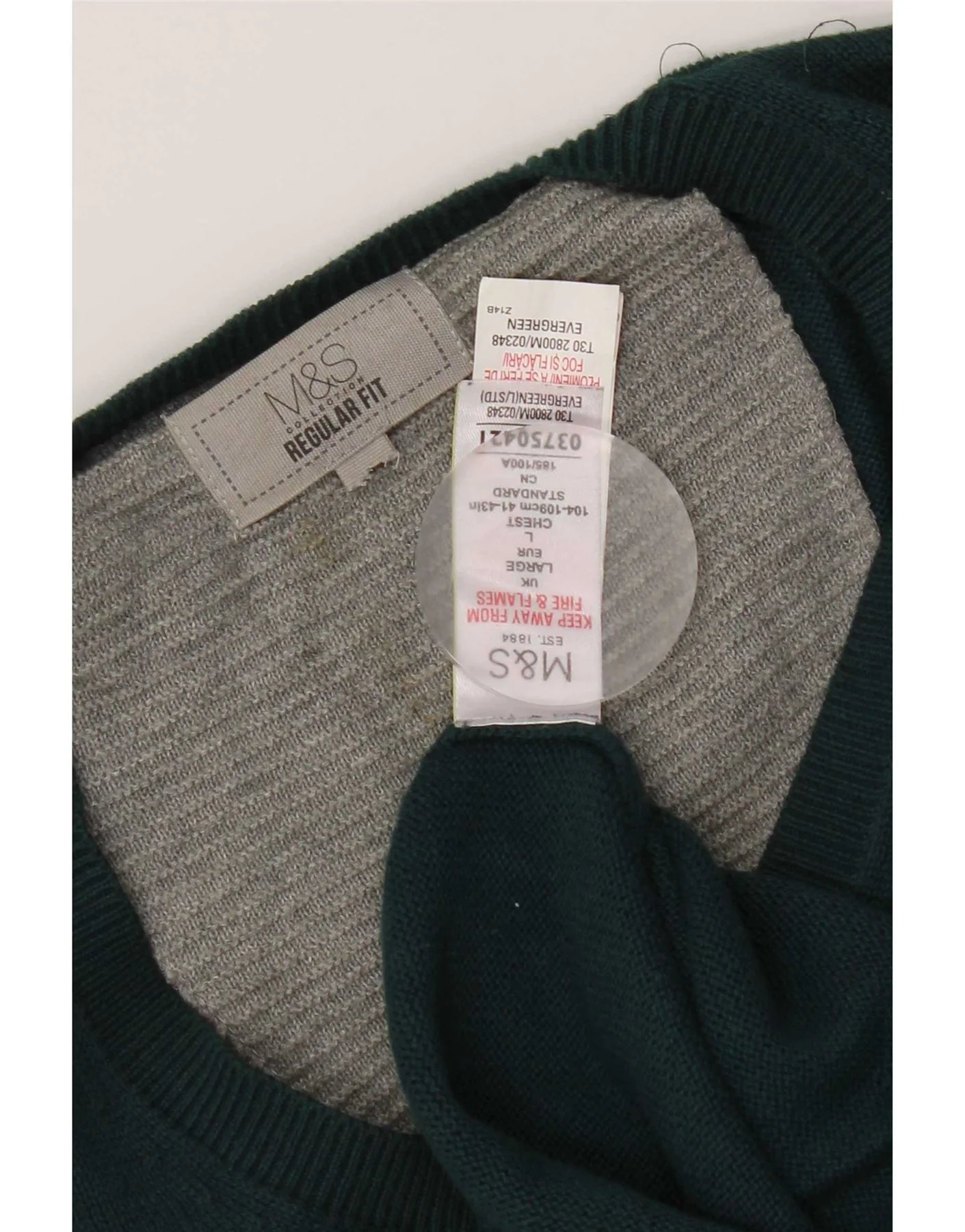 Marks & Spencer Mens Regular Fit V-Neck Jumper Sweater Large Green Cotton - Image 5