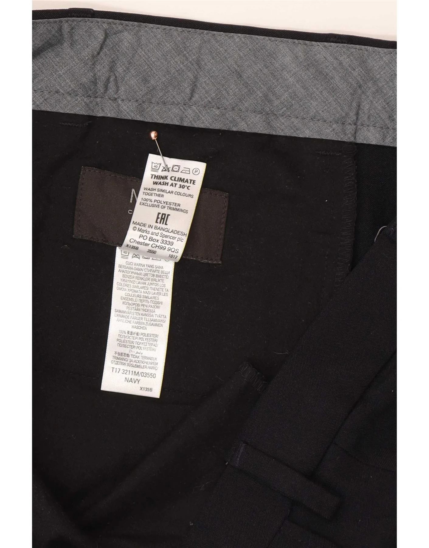 Marks & Spencer Mens Regular Suit Trousers W38 L29 Navy Blue Polyester - Image 3