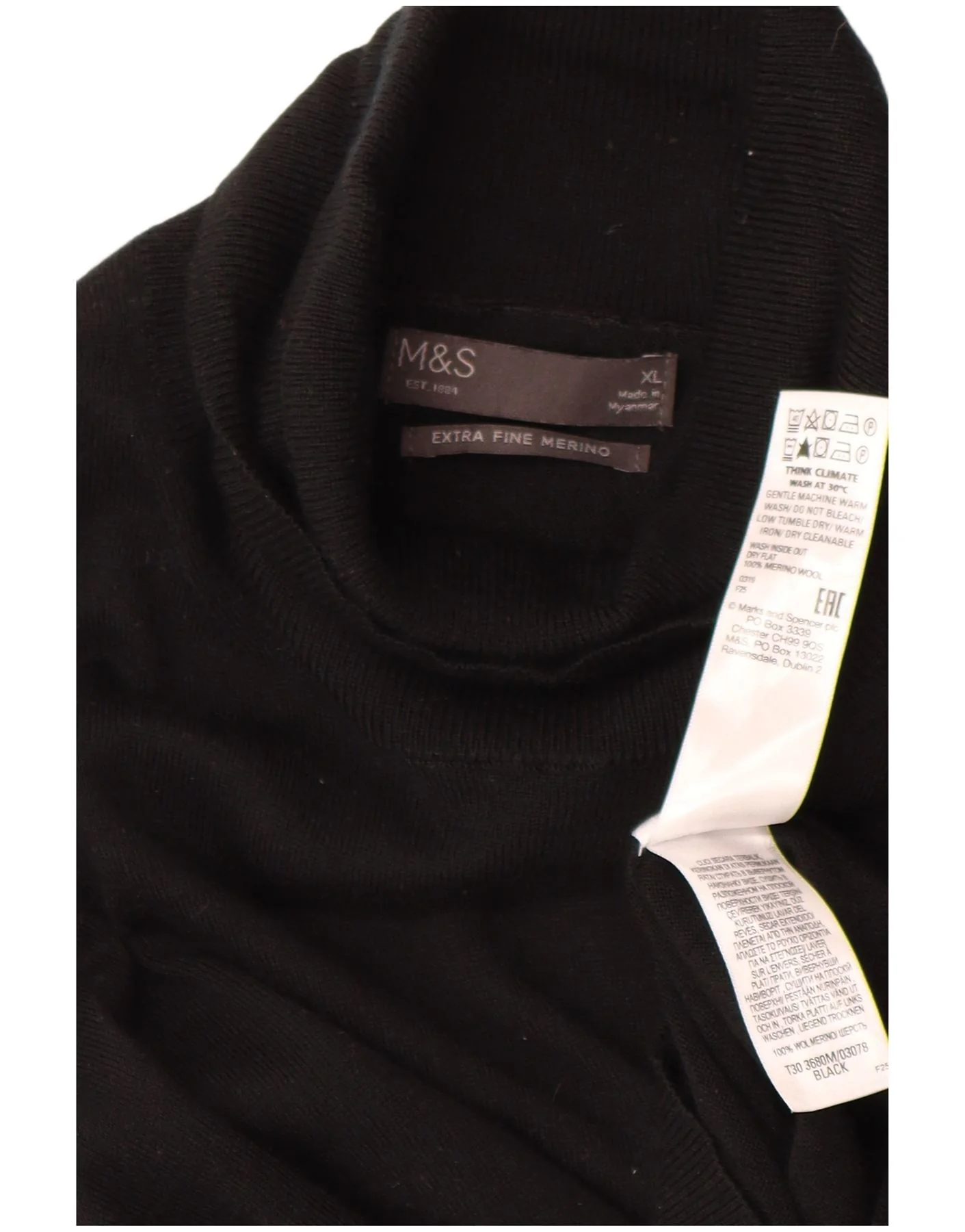 Marks & Spencer Mens Roll Neck Jumper Sweater XL Black Merino Wool - Image 3