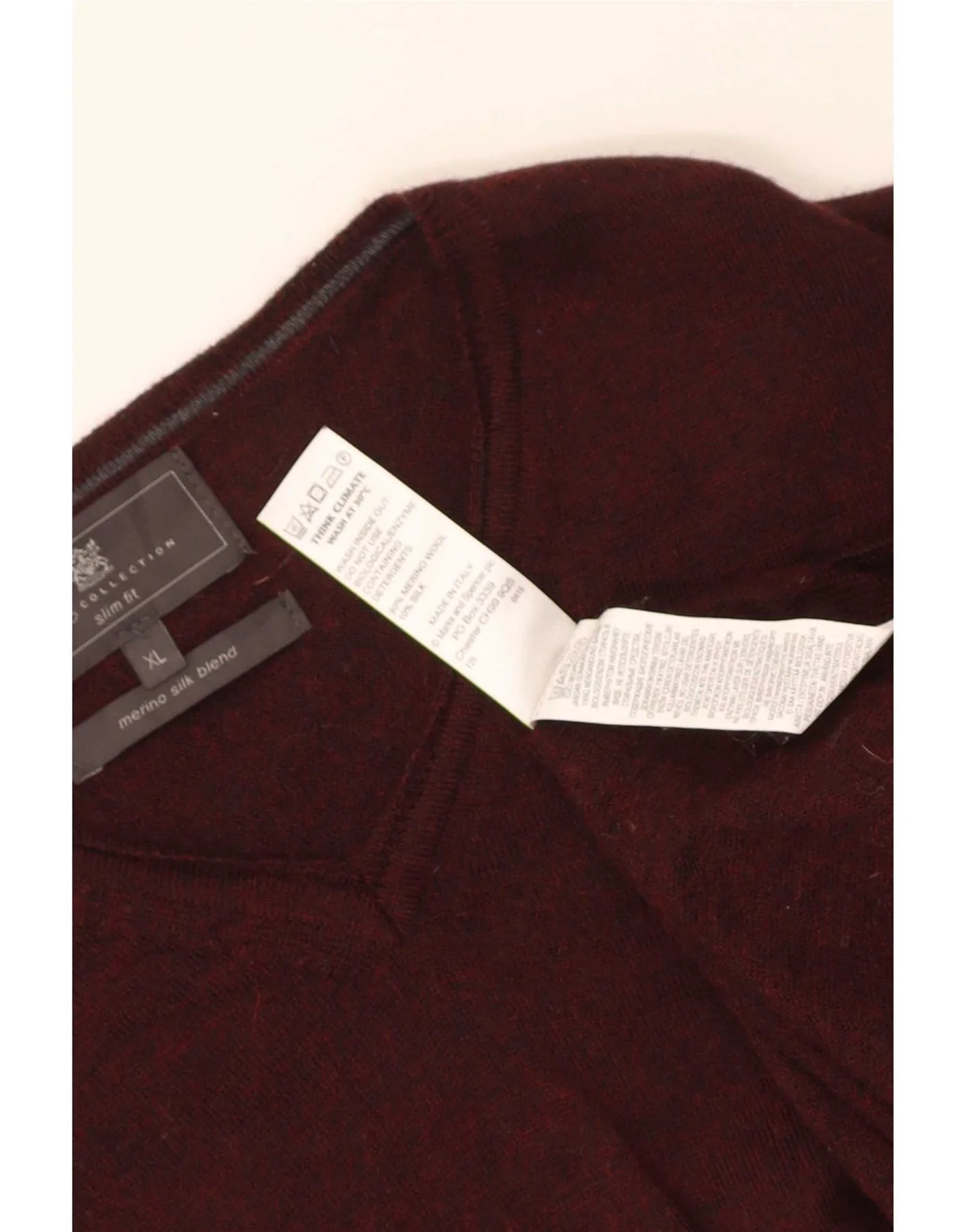 Marks & Spencer Mens Slim Fit V-Neck Jumper Sweater XL Maroon Merino Wool - Image 4