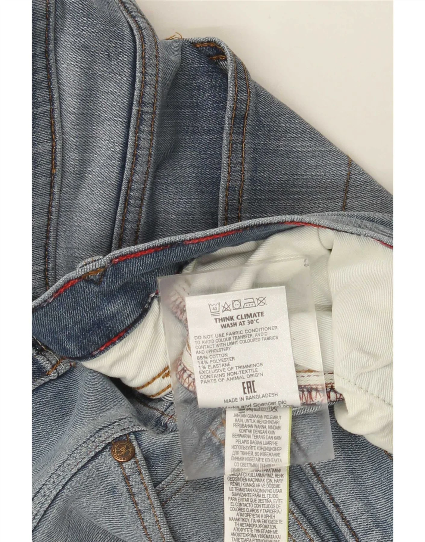 Marks & Spencer Mens Slim Jeans W34 L31 Blue Cotton - Image 3