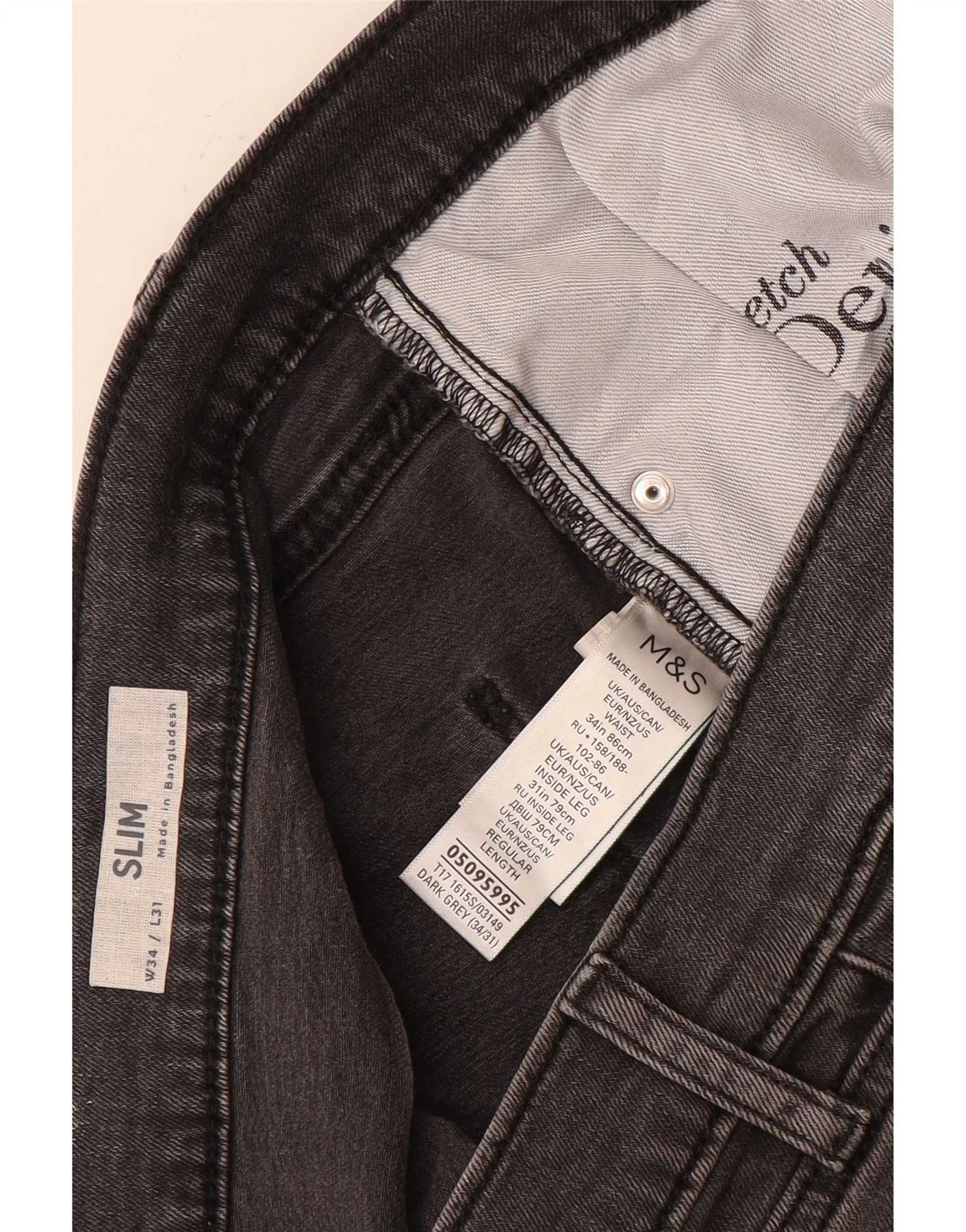 Marks & Spencer Mens Slim Jeans W34 L31 Grey Cotton - Image 3