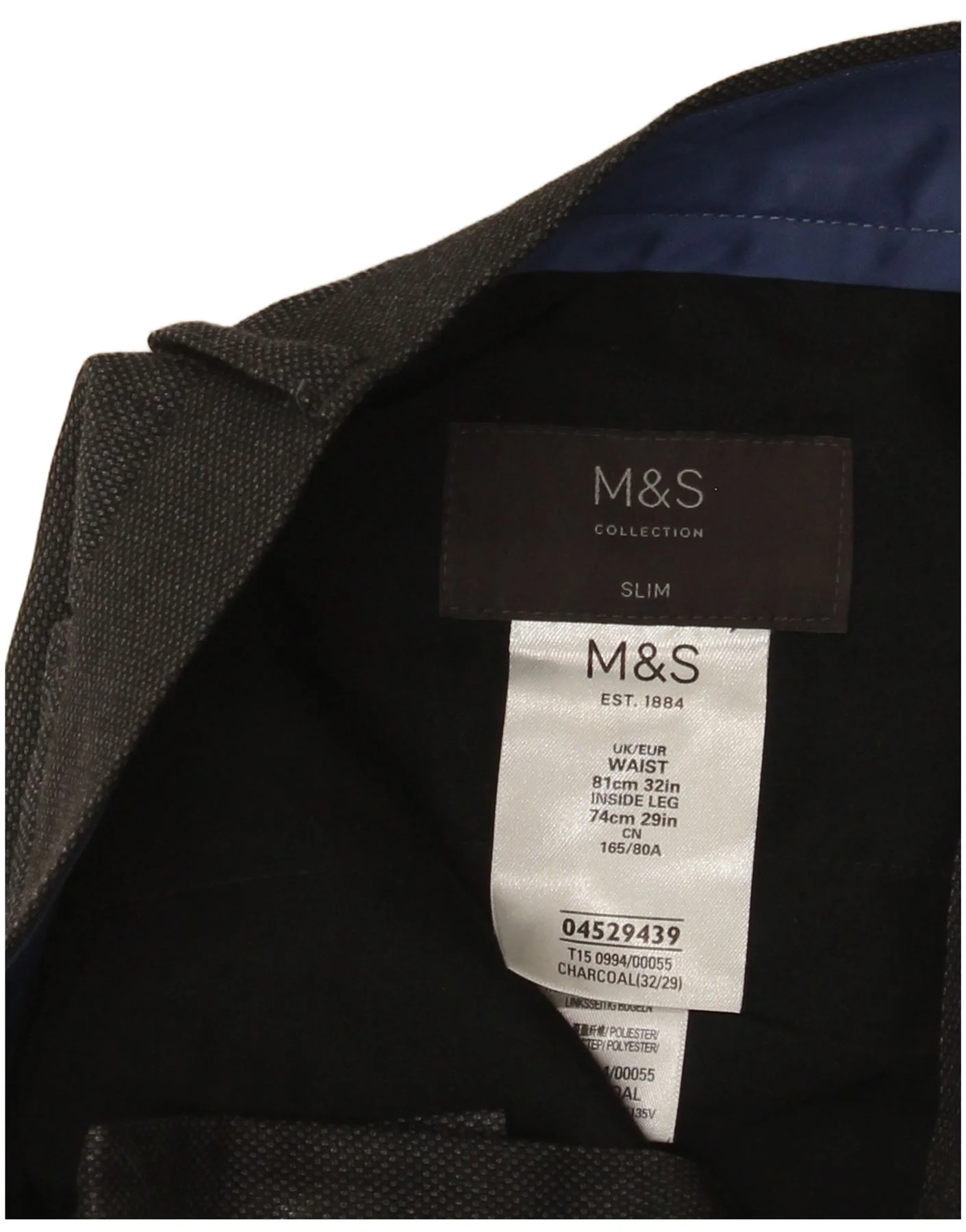 Marks & Spencer Mens Slim Suit Trousers W32 L29 Grey Polyester - Image 5