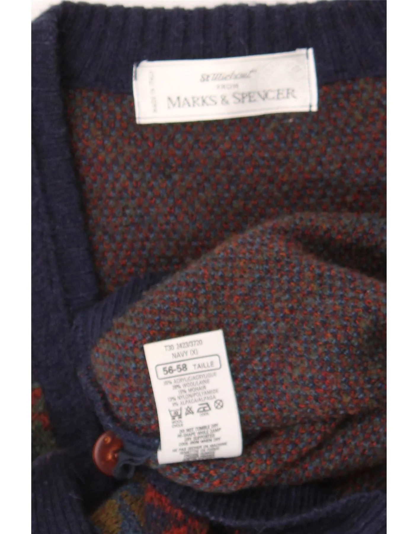 Marks & Spencer Mens St. Michael Cardigan Sweater XL Navy Blue Retro - Image 3