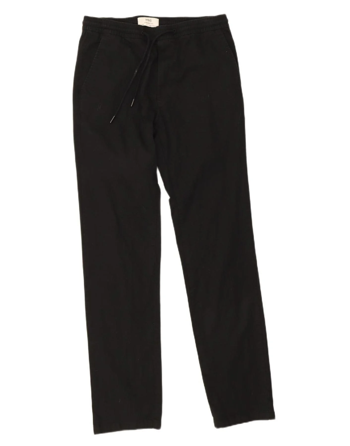 Marks & Spencer Mens Straight Casual Trousers Small W30 L32 Black Cotton