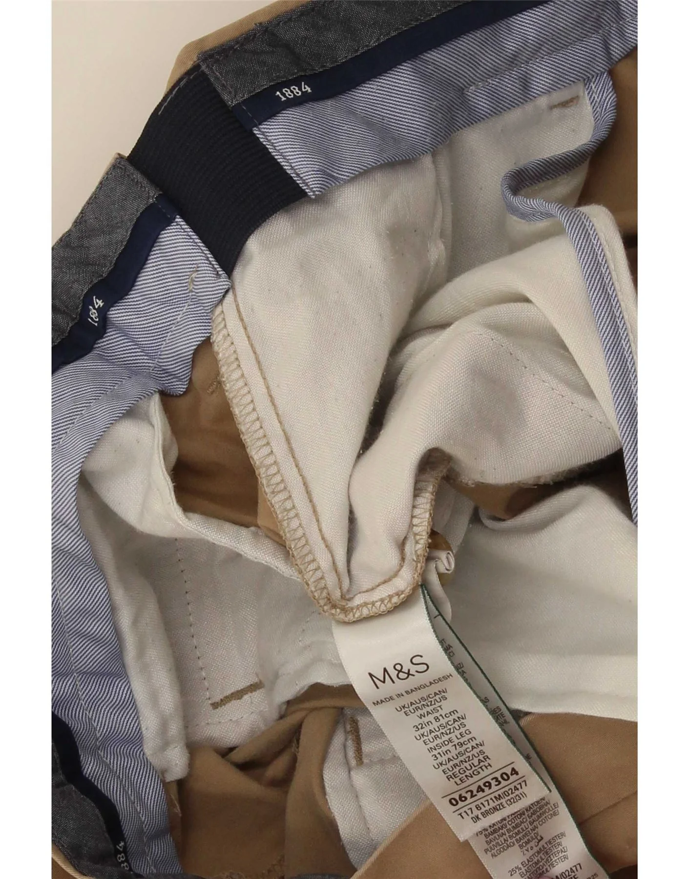 Marks & Spencer Mens Straight Chino Trousers W32 L31 Beige Cotton - Image 7