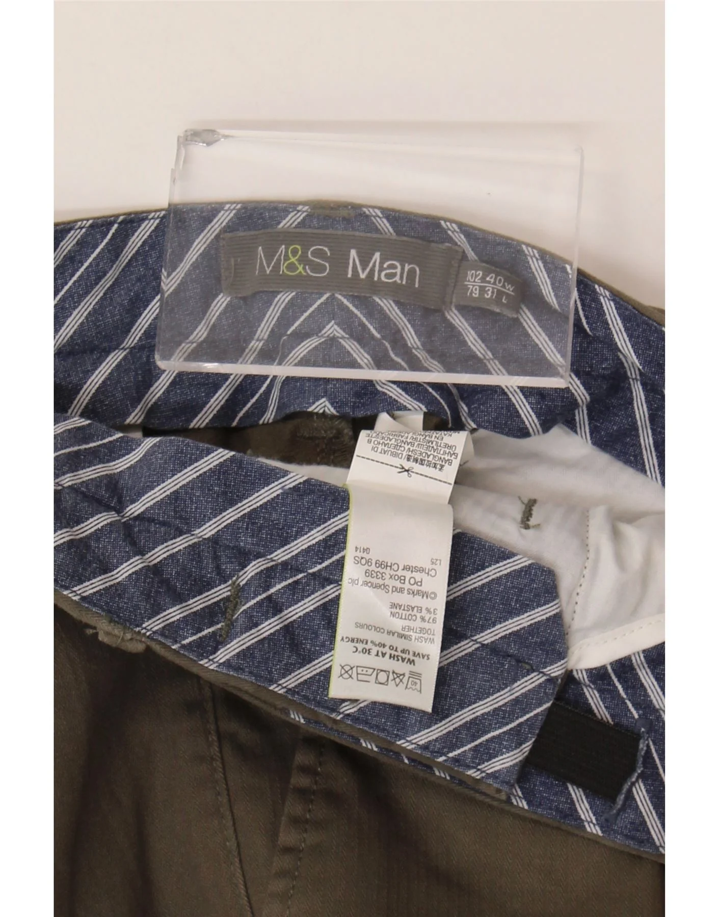 Marks & Spencer Mens Straight Chino Trousers W40 L31 Khaki Cotton - Image 3
