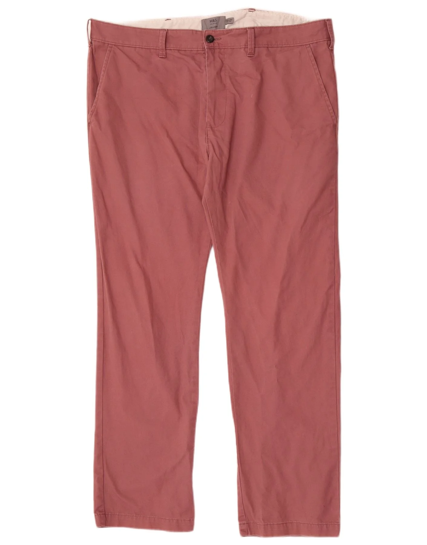 Marks & Spencer Mens Straight Chino Trousers W40 L31 Pink Cotton