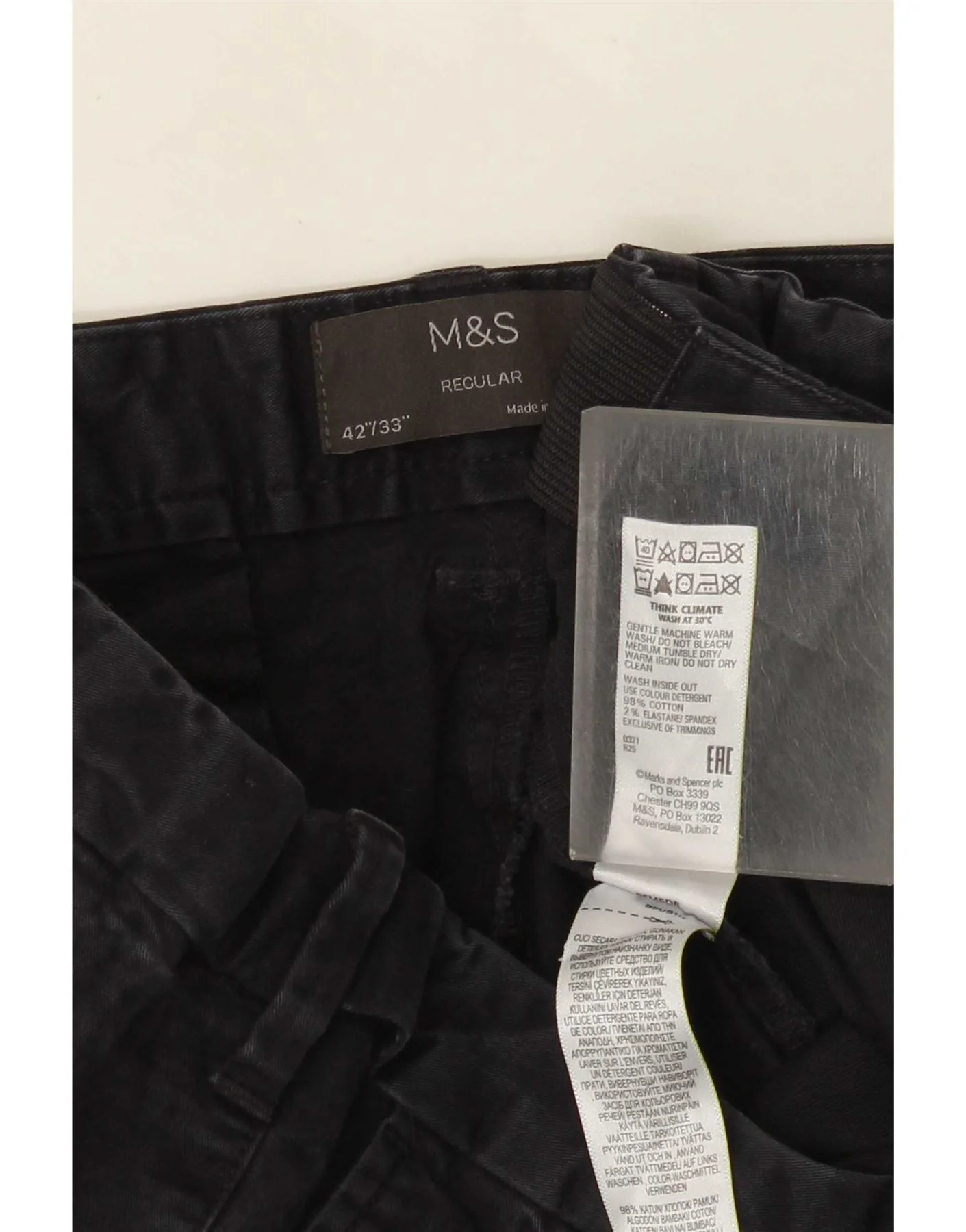 Marks & Spencer Mens Straight Regular Chino Trousers W42 L33 Navy Blue - Image 3