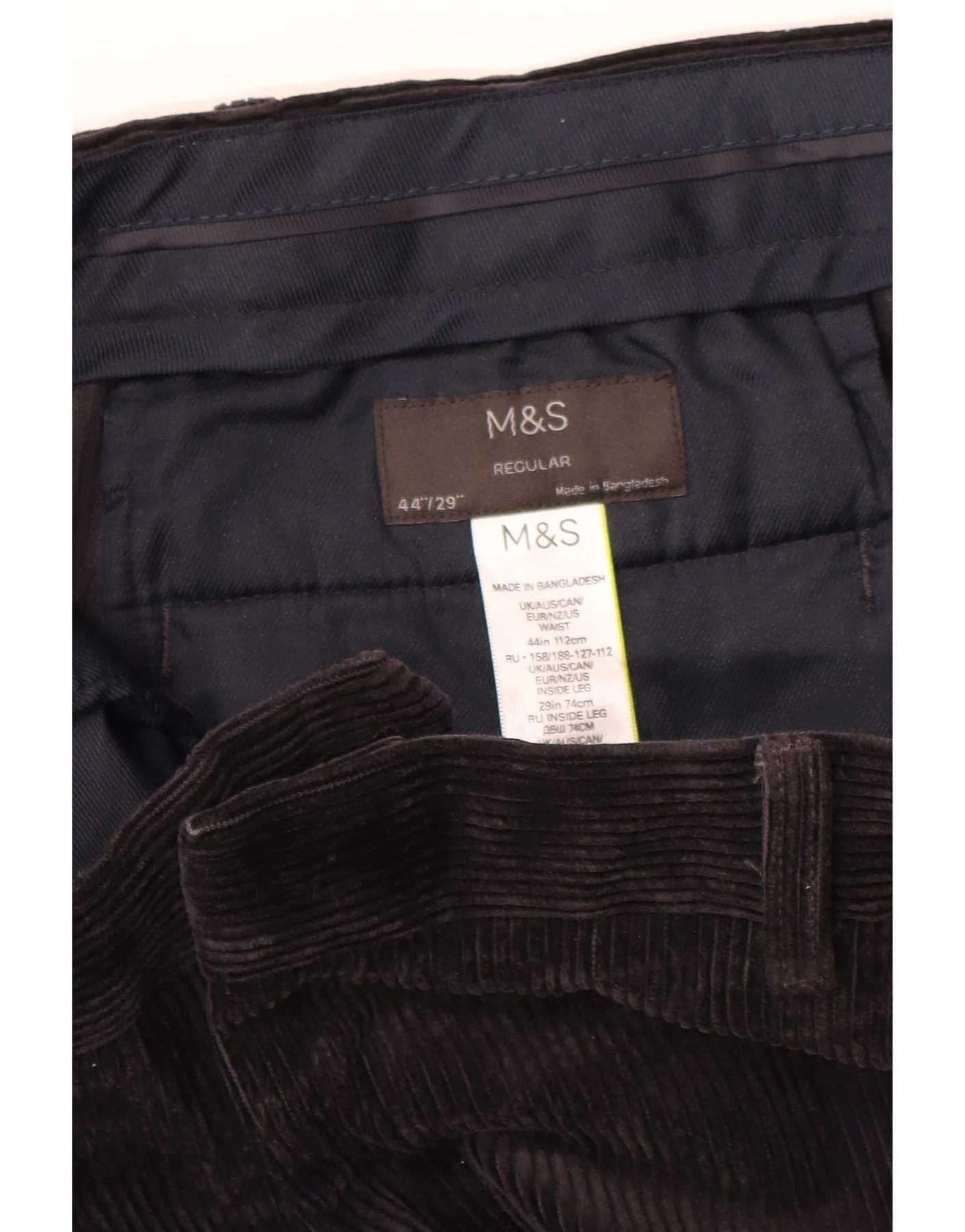Marks & Spencer Mens Straight Regular Corduroy Trousers W44 L29 Black - Image 4