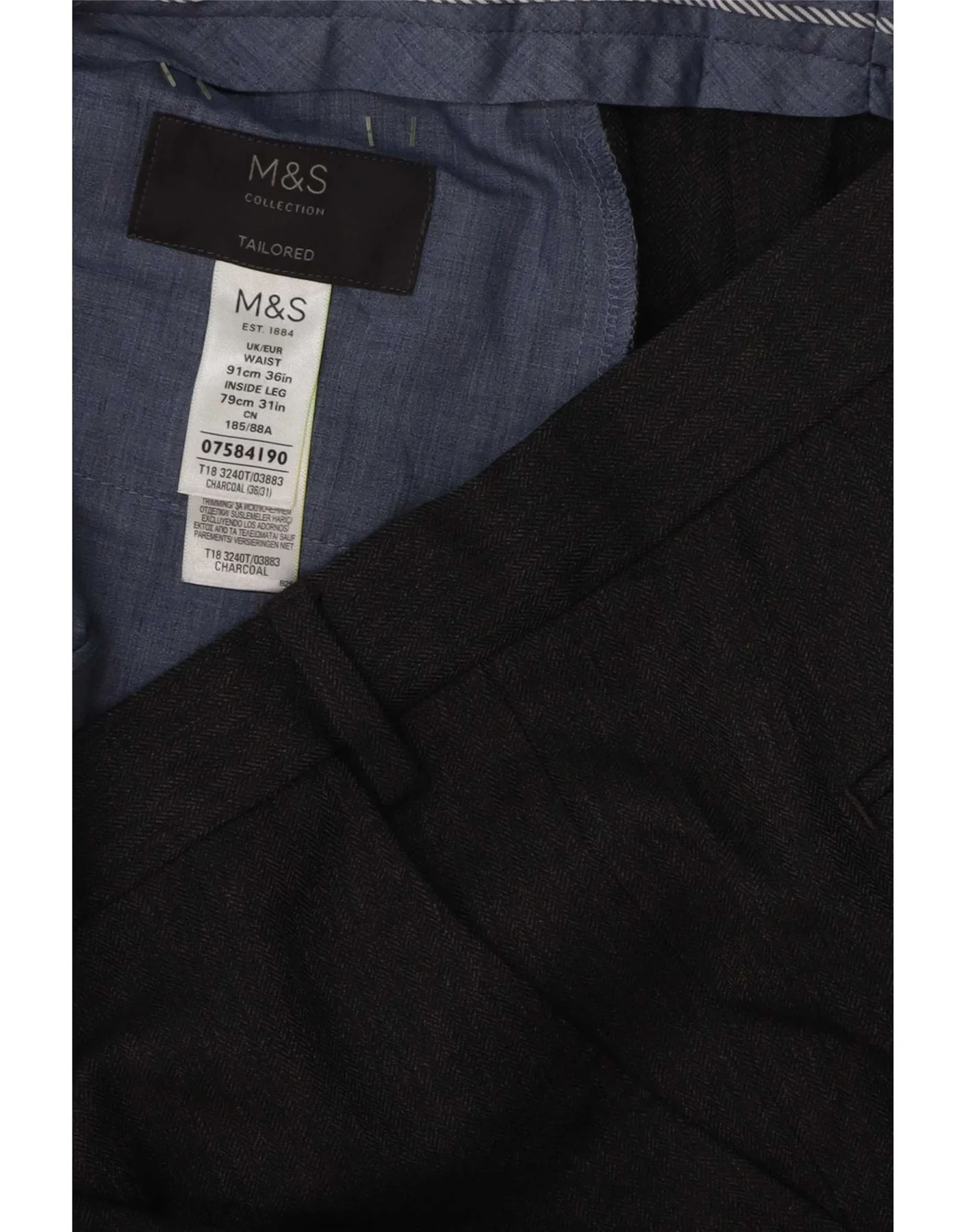 Marks & Spencer Mens Tailored Fit Chino Trousers W36 L31 Grey Polyester - Image 3