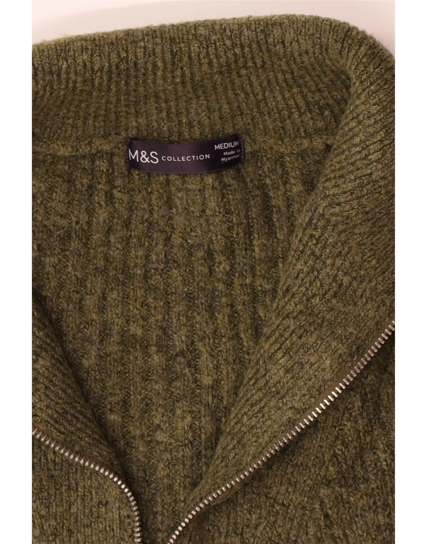 Marks & Spencer Mens Zip Neck Jumper Sweater Medium Khaki Acrylic - Image 3