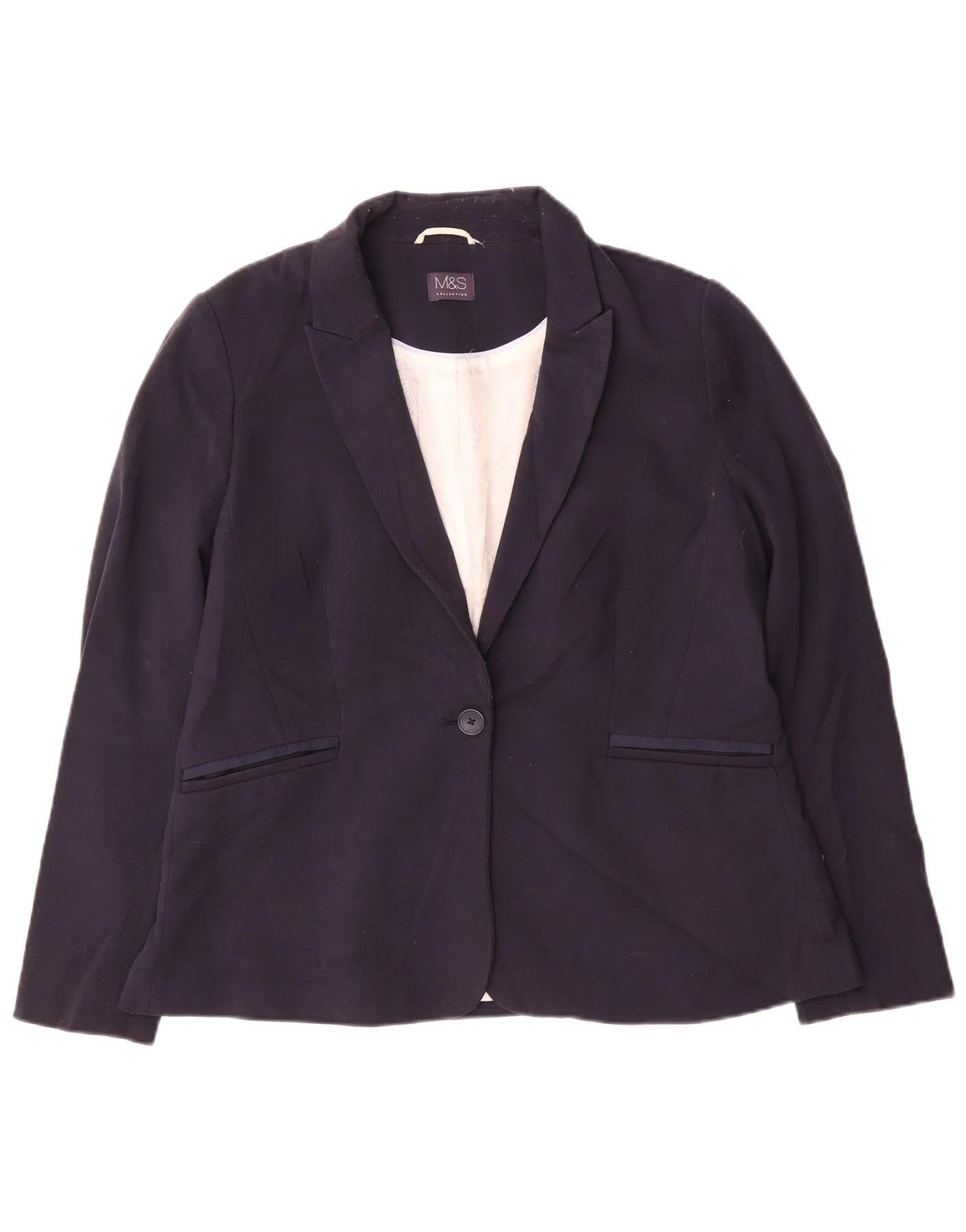 Marks & Spencer Womens 1 Button Blazer Jacket UK 16 Large Navy Blue