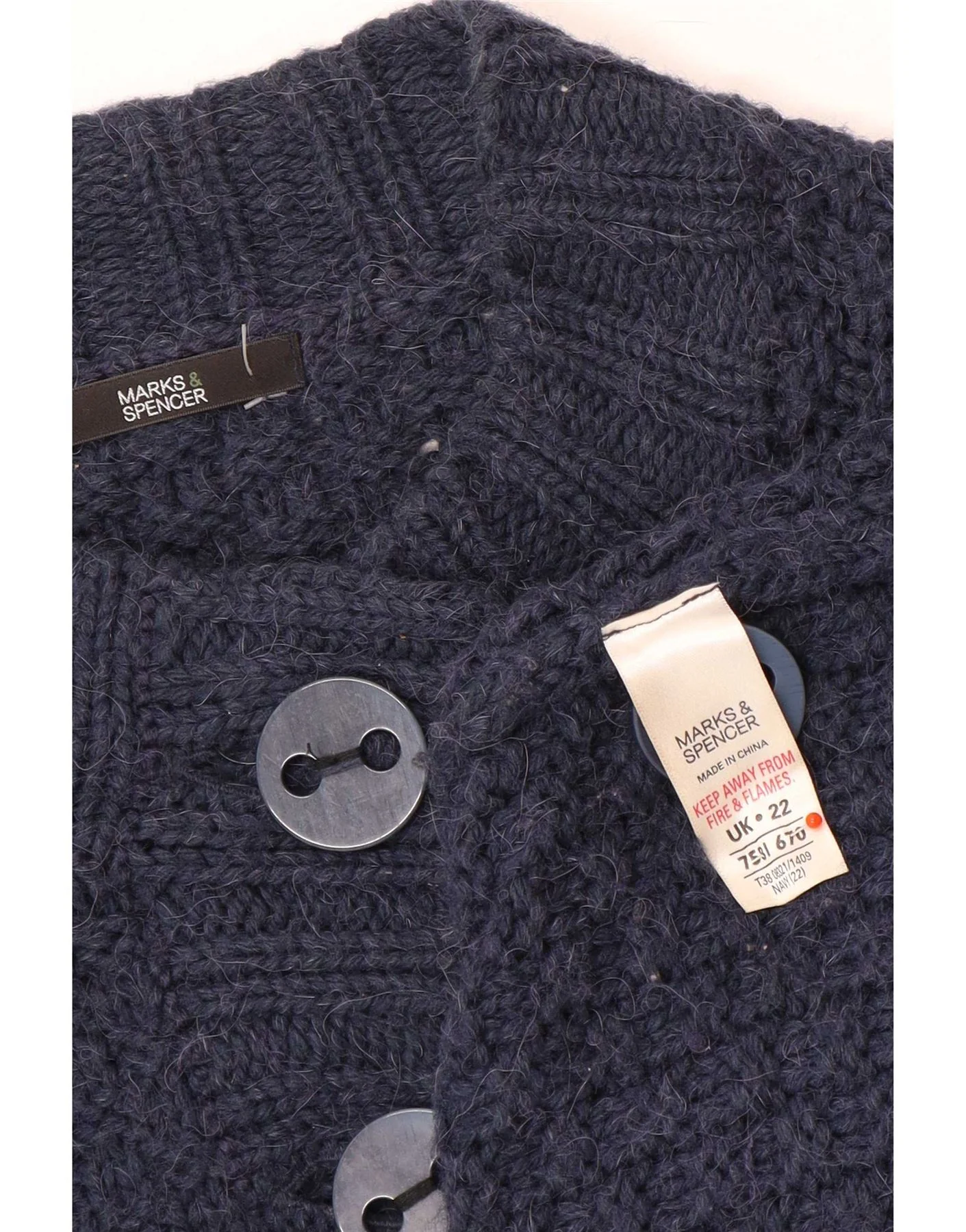 Marks & Spencer Womens 3/4 Sleeve Cardigan Sweater UK 22 3XL Navy Blue - Image 4