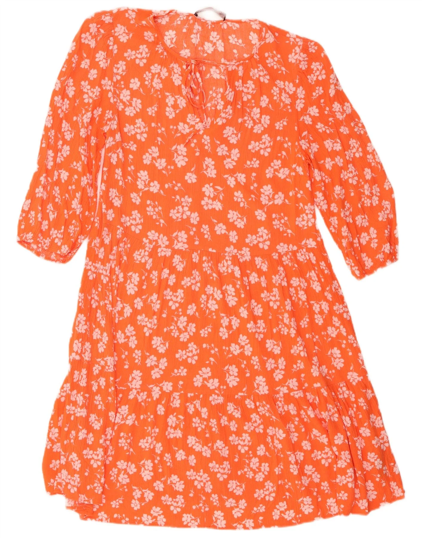 Marks & Spencer Womens 3/4 Sleeve Tiered Dress UK 8 Small Orange Floral