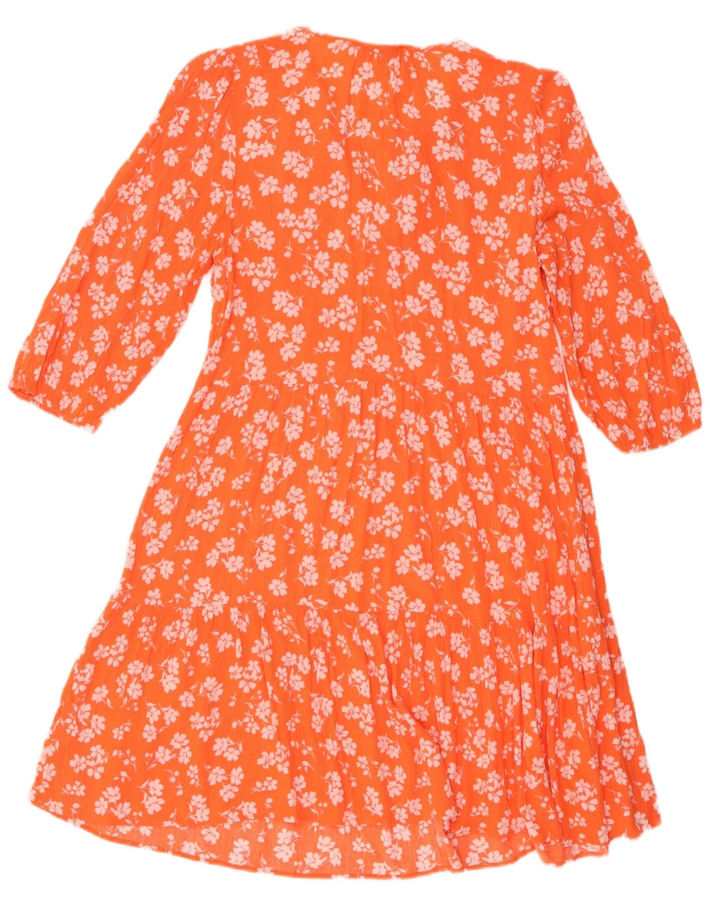 Marks & Spencer Womens 3/4 Sleeve Tiered Dress UK 8 Small Orange Floral - Image 2