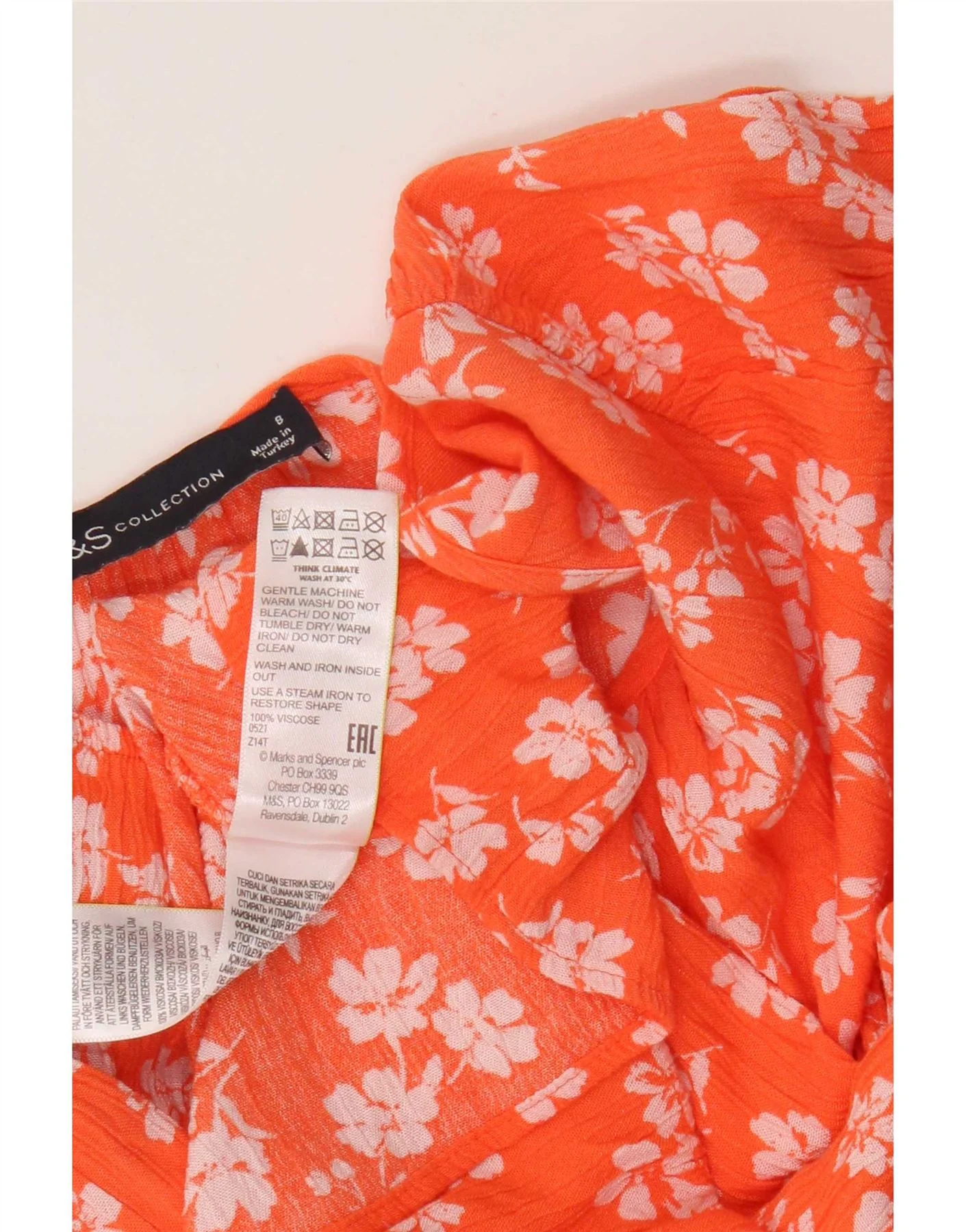Marks & Spencer Womens 3/4 Sleeve Tiered Dress UK 8 Small Orange Floral - Image 3