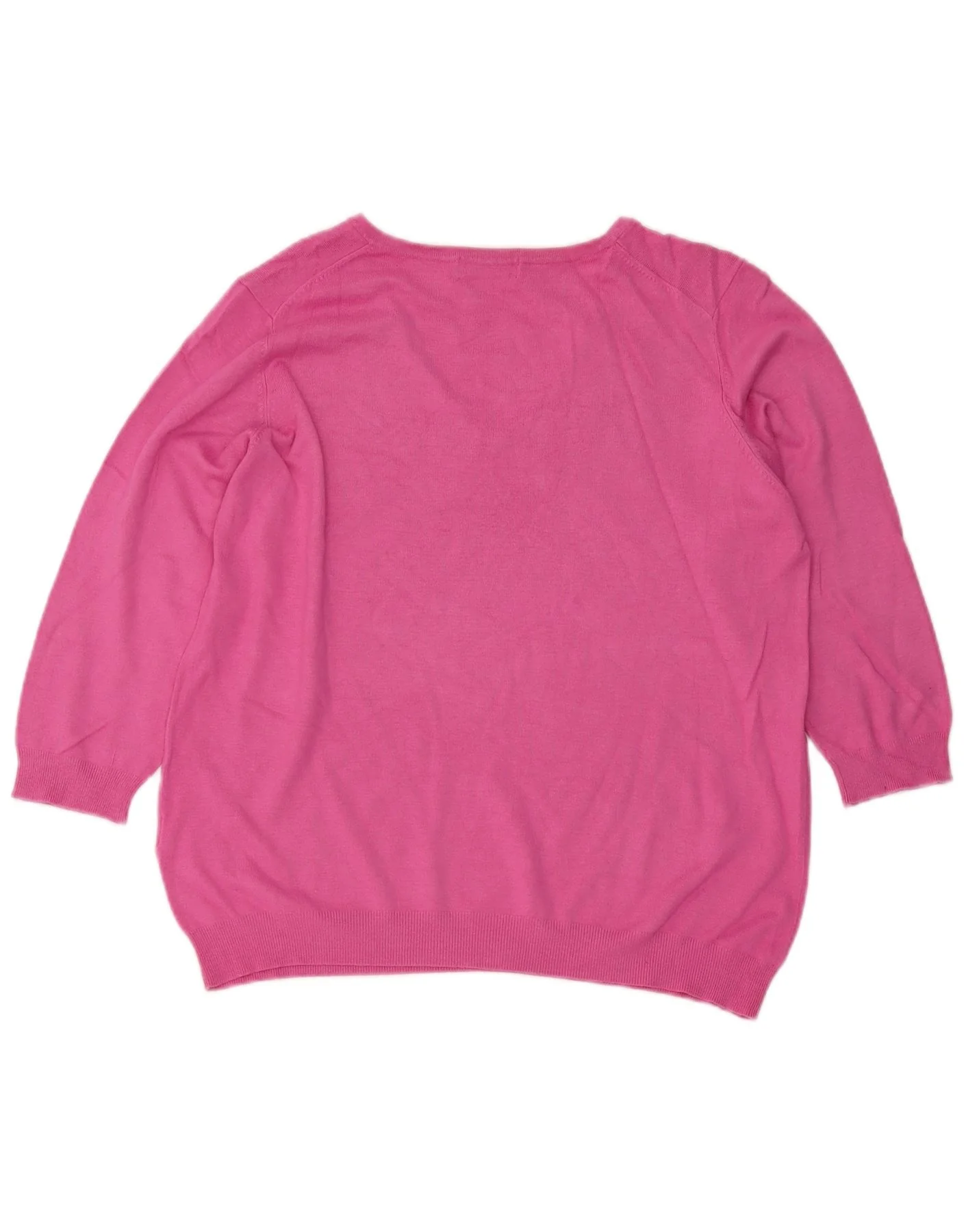 Marks & Spencer Womens 3/4 Sleeve V-Neck Jumper Sweater UK 20 2XL Pink - Image 2