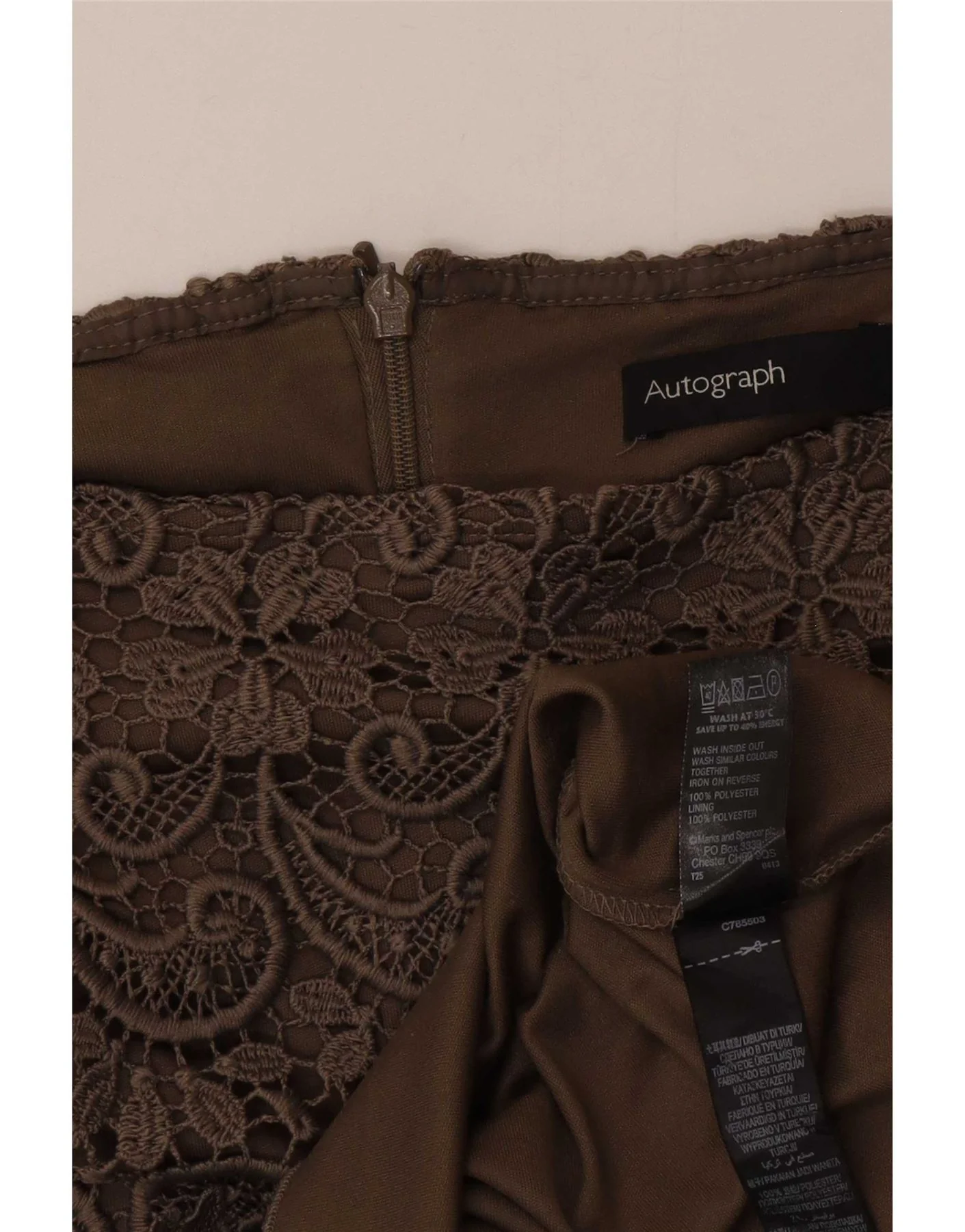 Marks & Spencer Womens Autograph Straight Skirt UK 12 Medium W30 Khaki - Image 3