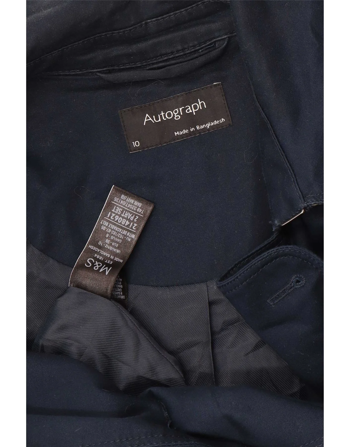 Marks & Spencer Womens Autograph Trench Coat UK 10 Small Navy Blue Cotton - Image 4