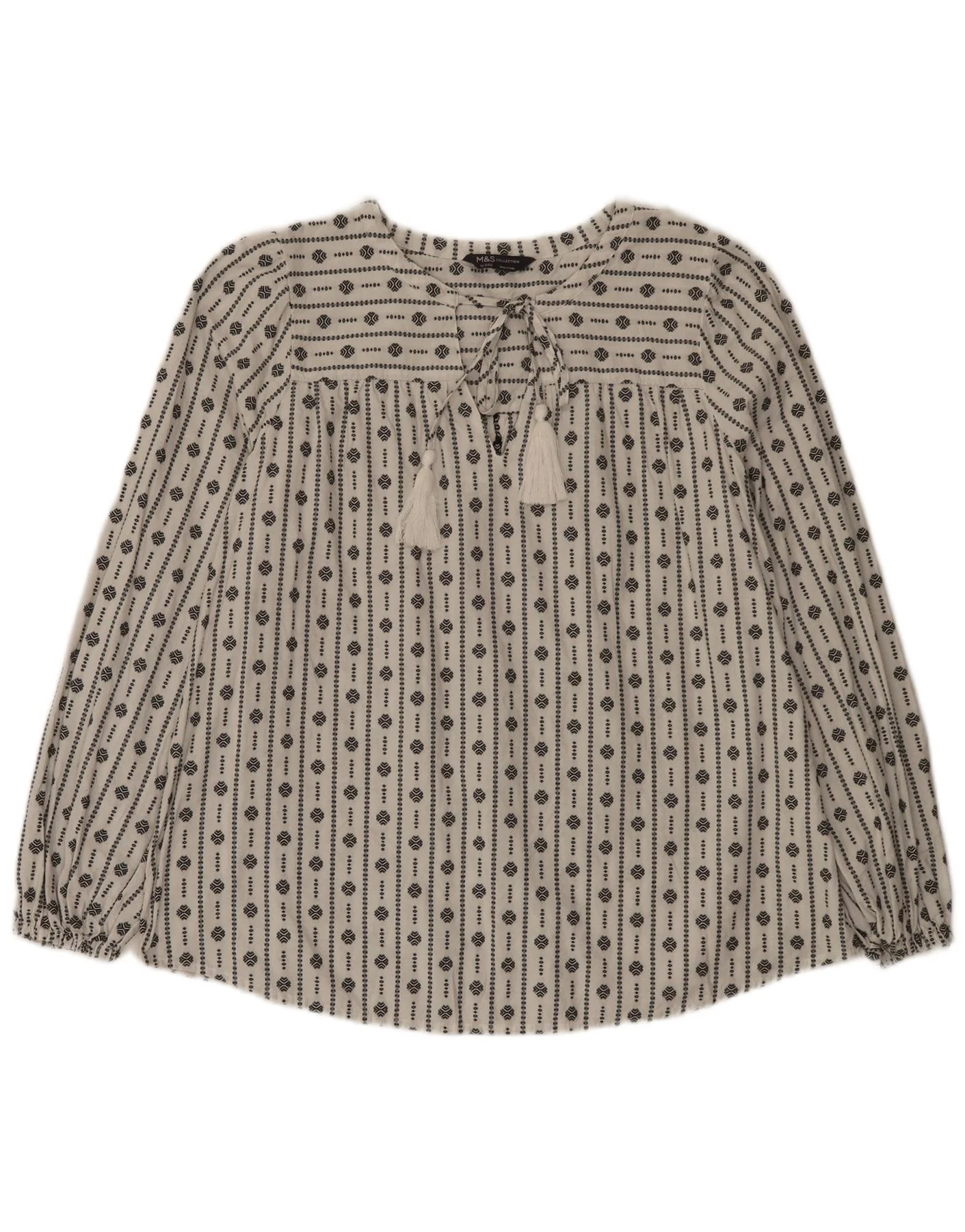 Marks & Spencer Womens Blouse Top UK 16 Large White Geometric Cotton