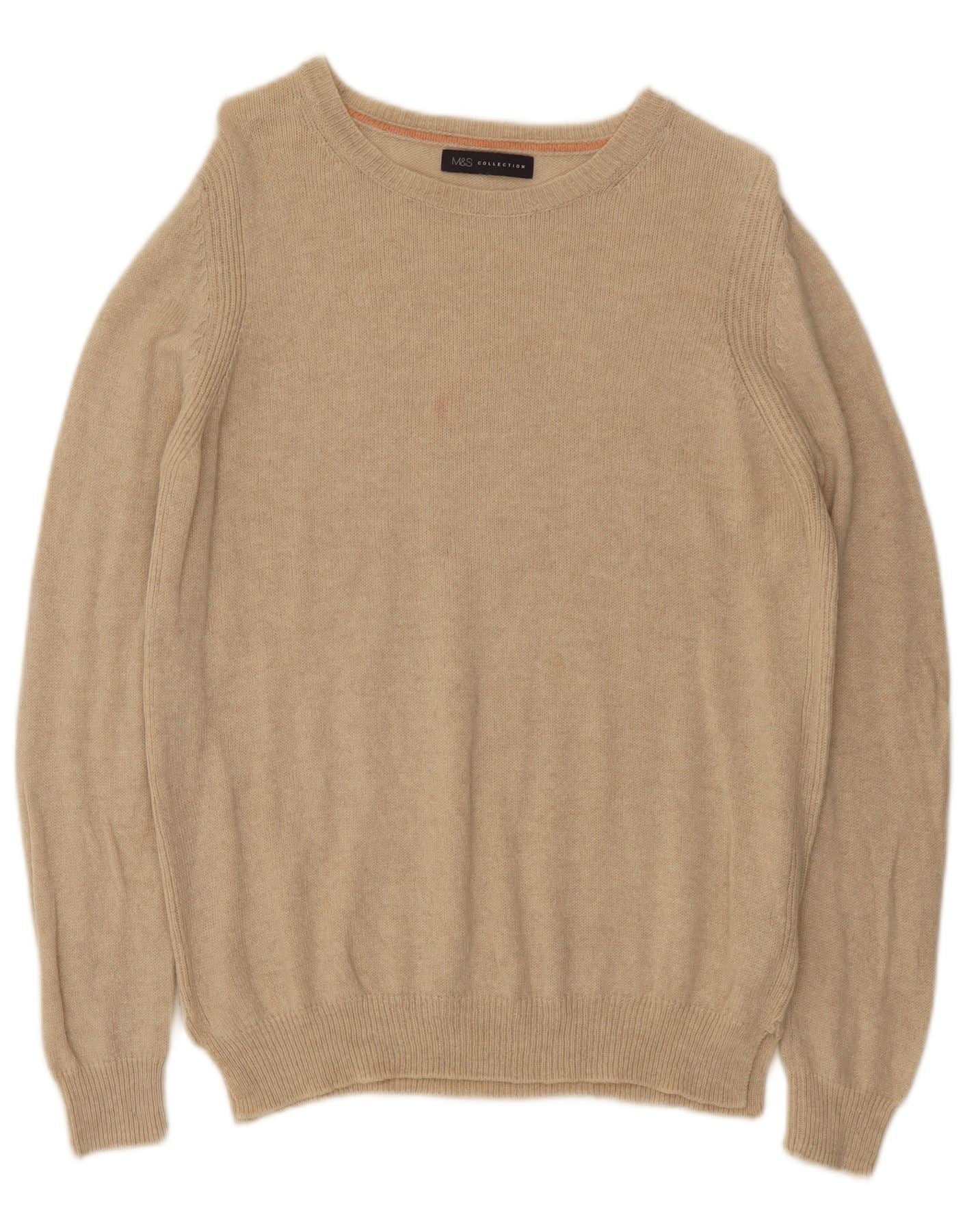 Marks & Spencer Womens Boat Neck Jumper Sweater UK 14 Large Beige Wool