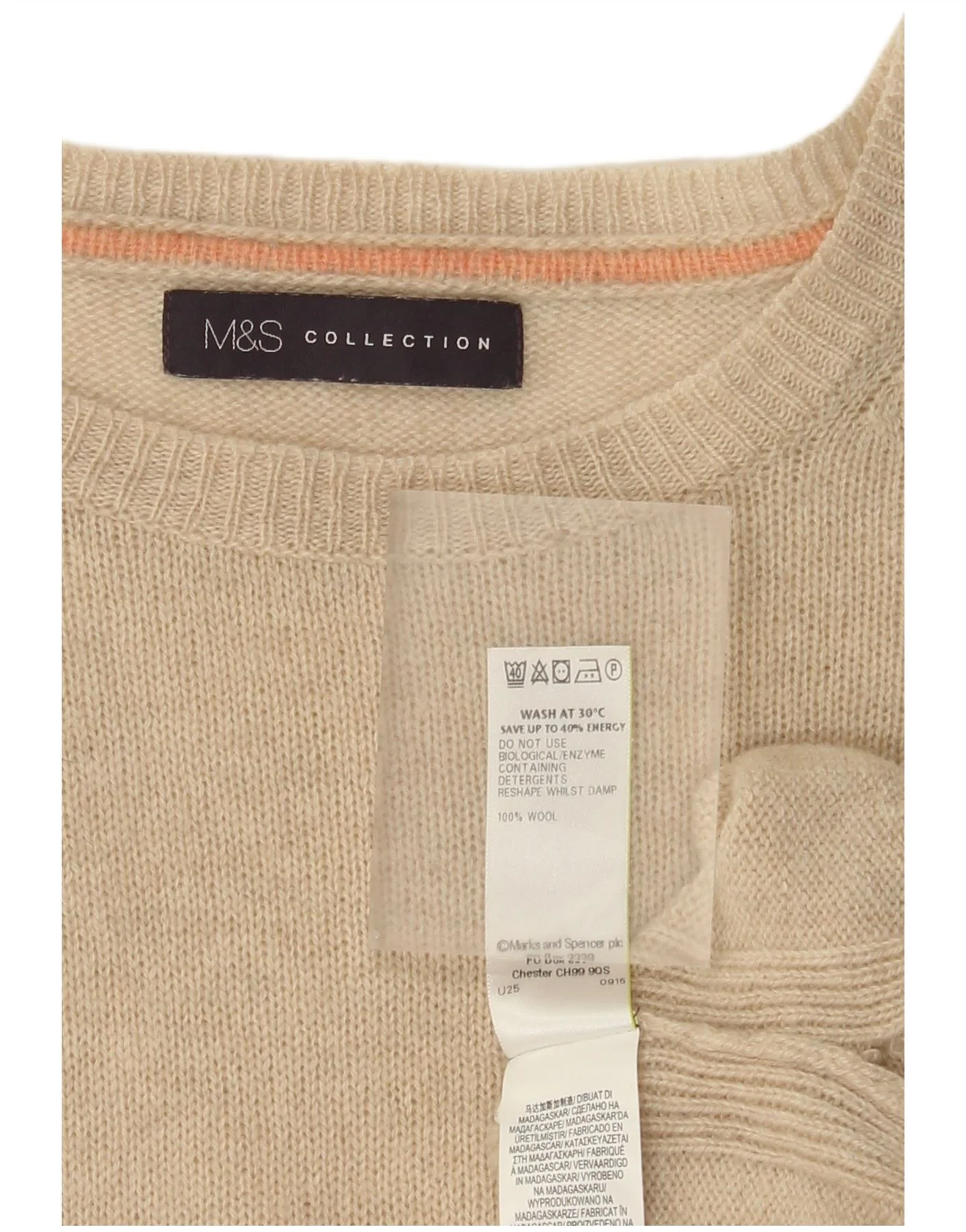Marks & Spencer Womens Boat Neck Jumper Sweater UK 14 Large Beige Wool - Image 4